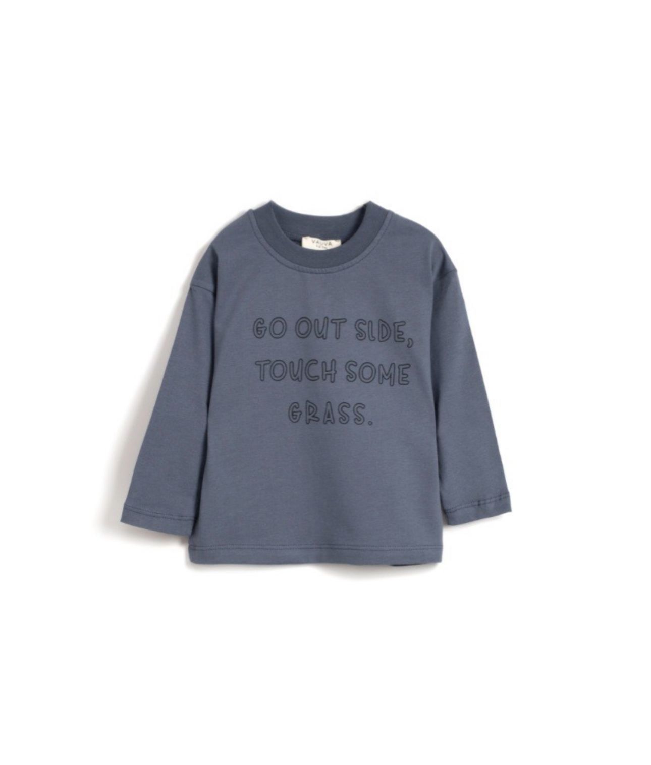 Sloganlı Basic Uzun Kollu Sweat - Mavi
