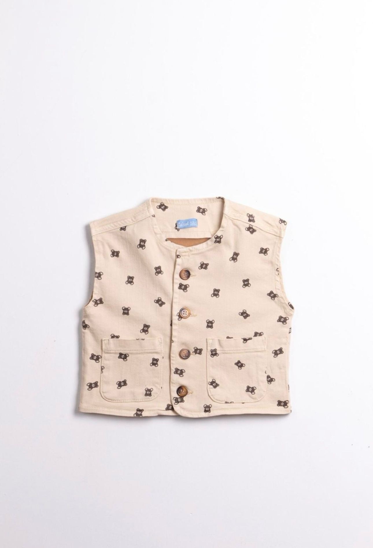 Teddy Baskı Denim Yelek 
