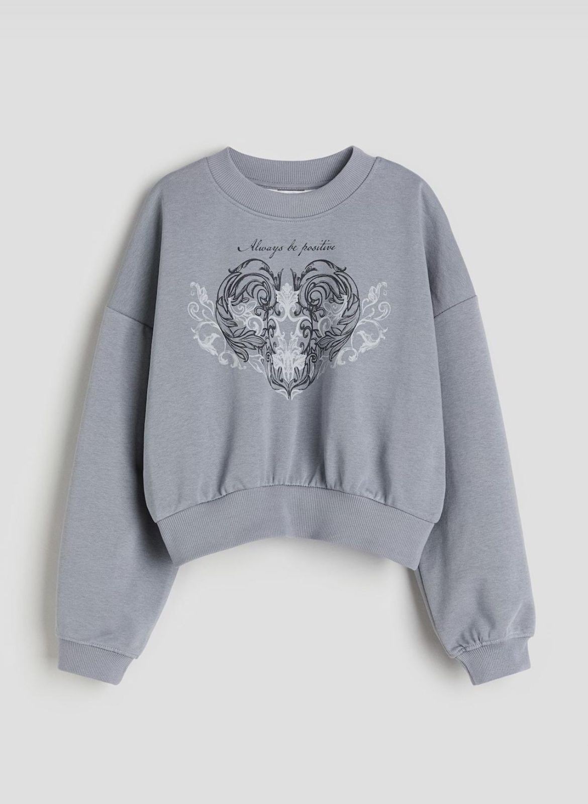 Baskılı Crop Sweat - Gri