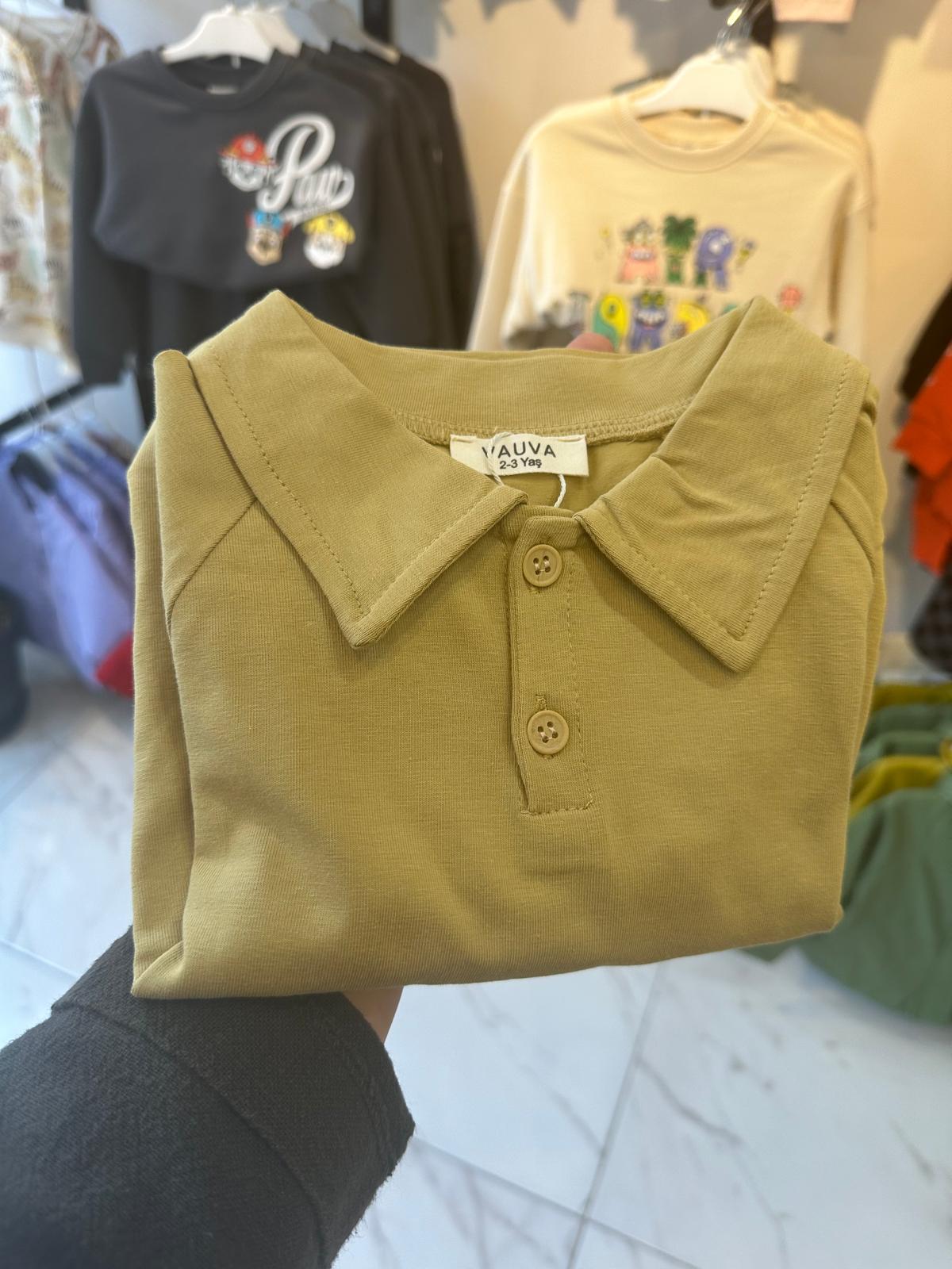 Polo Yaka Basic Uzun Kollu Tshirt-Hardal