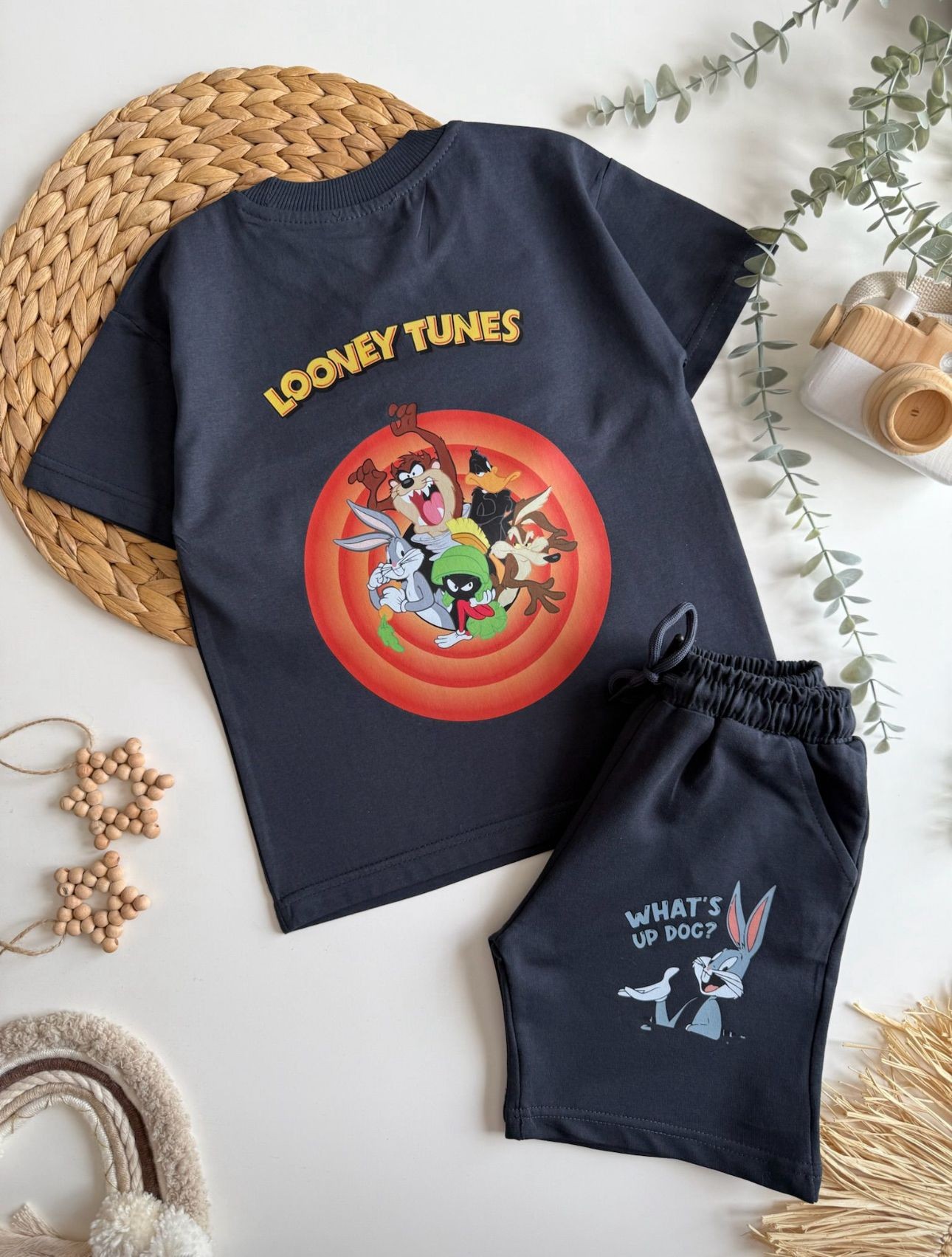Looney Tunes Baskı Şortlu Takım - Antrasit 
