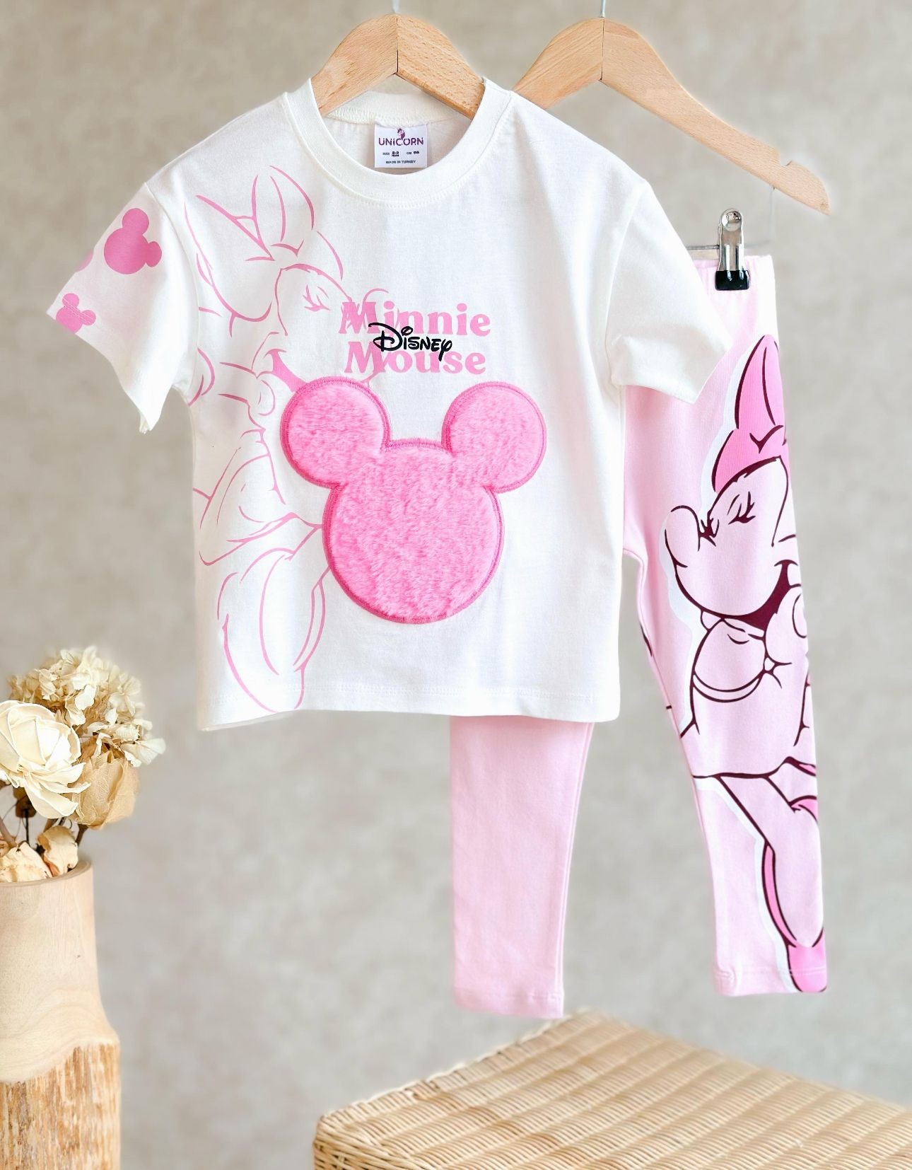 Peluş Detay Minnie Taytlı Takım - Pembe 