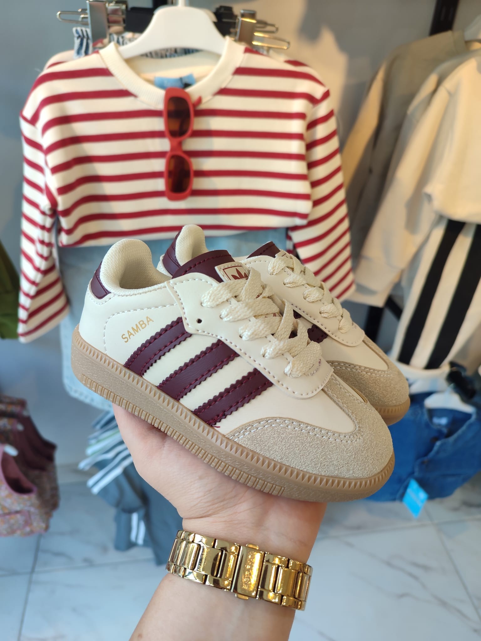 Şeritli Spor Ayakkabı - Bordo/Krem 