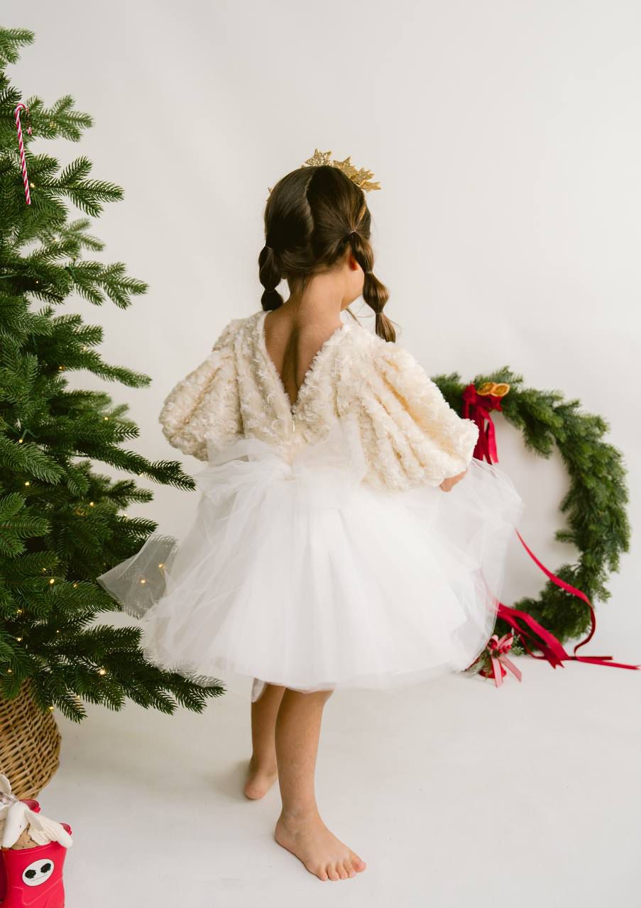 Peluş Tütü Kuğu Elbise-Ekru