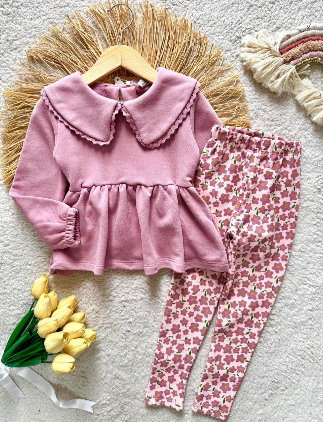 Yaka Detay Çiçekli Eşofman Takımı 