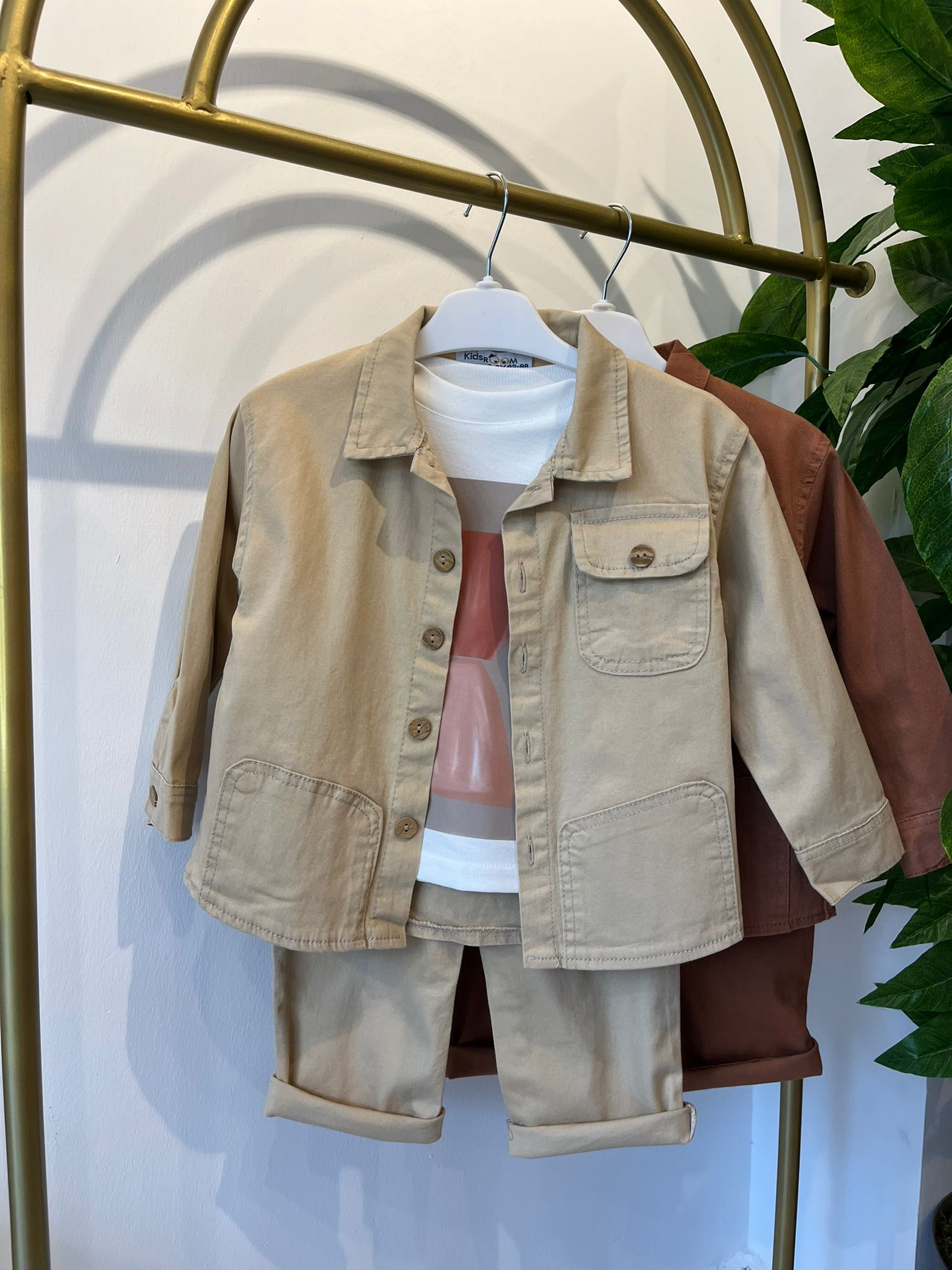 3'lü Gabardin Kumaş Takım - Bej