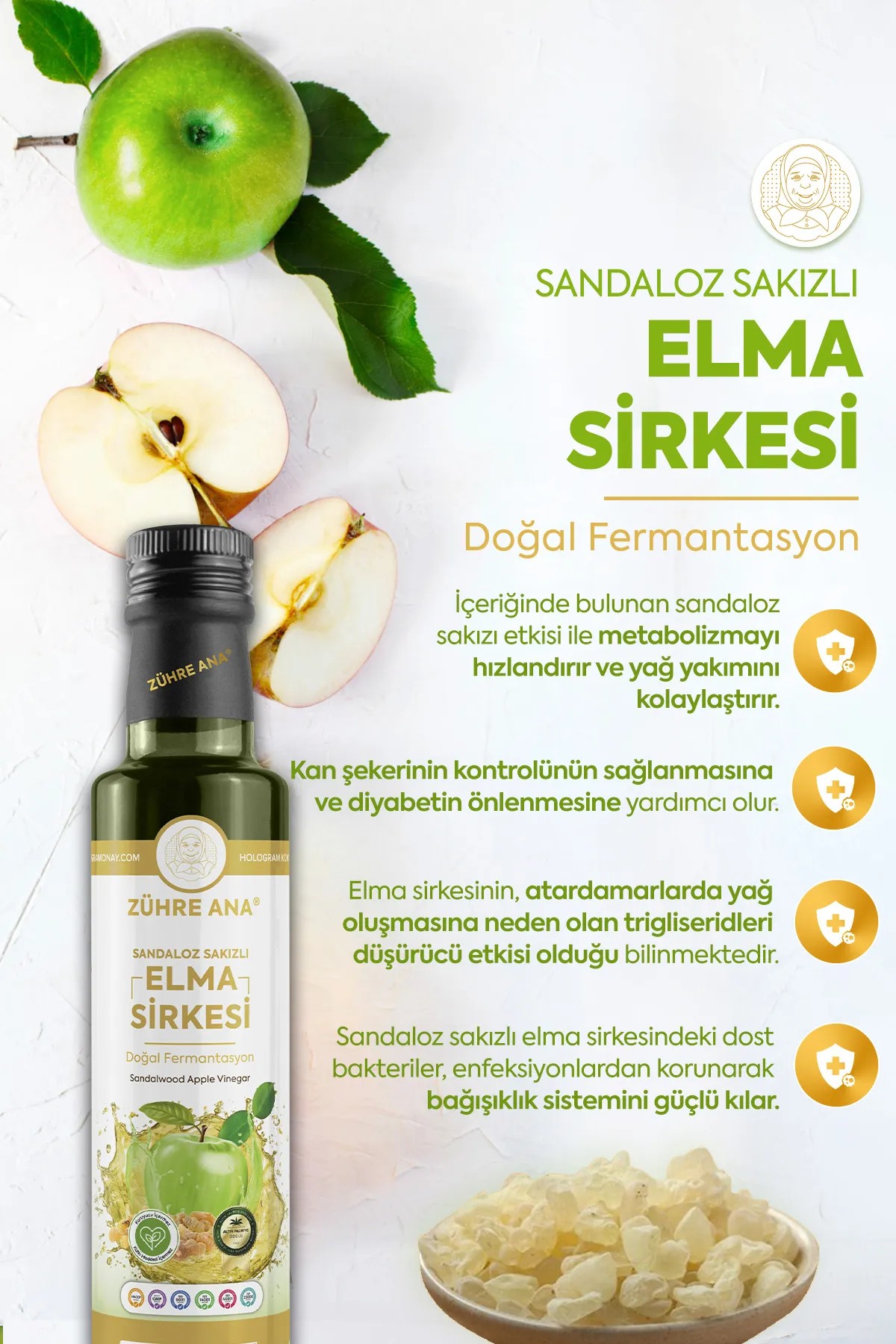  ZÜHRE ANA SANDALOZLU ELMA SİRKESİ 500ml