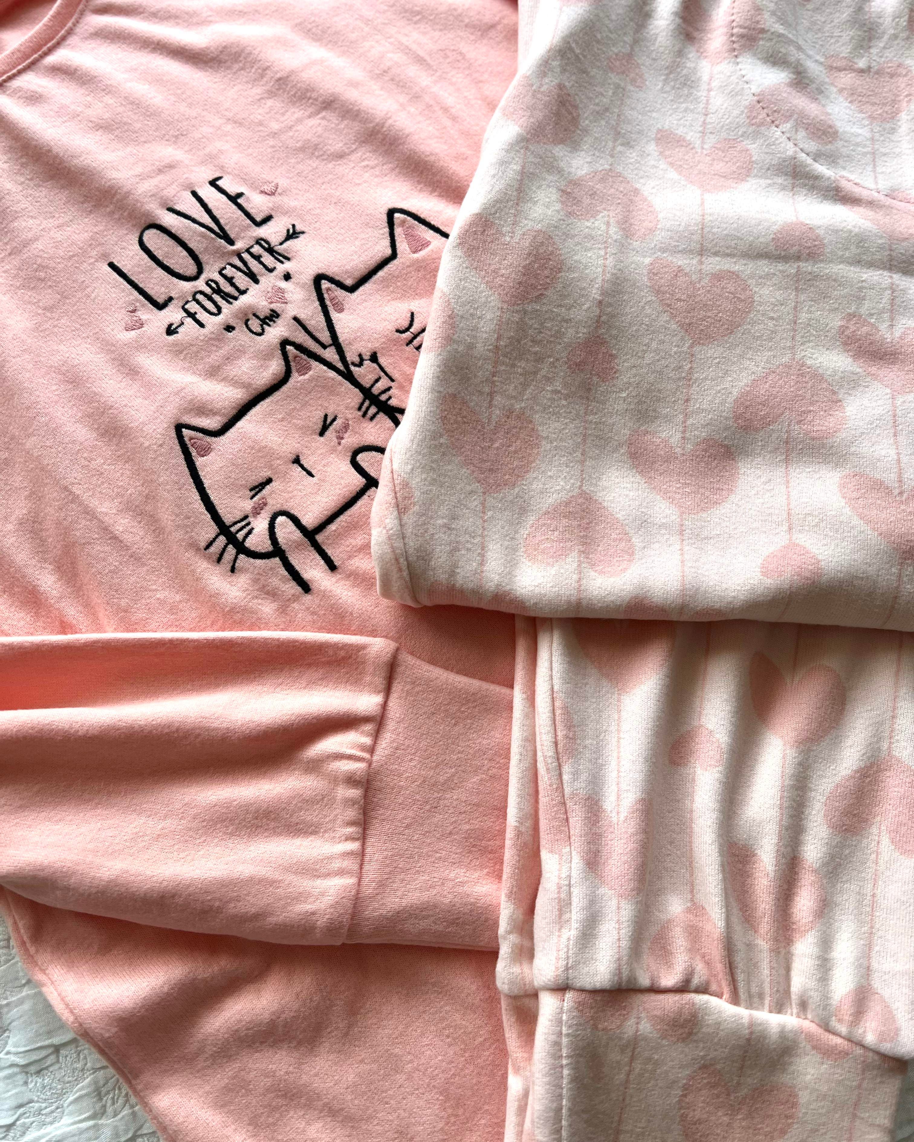 Kedi Desen Uzun Kollu Pijama Takımı