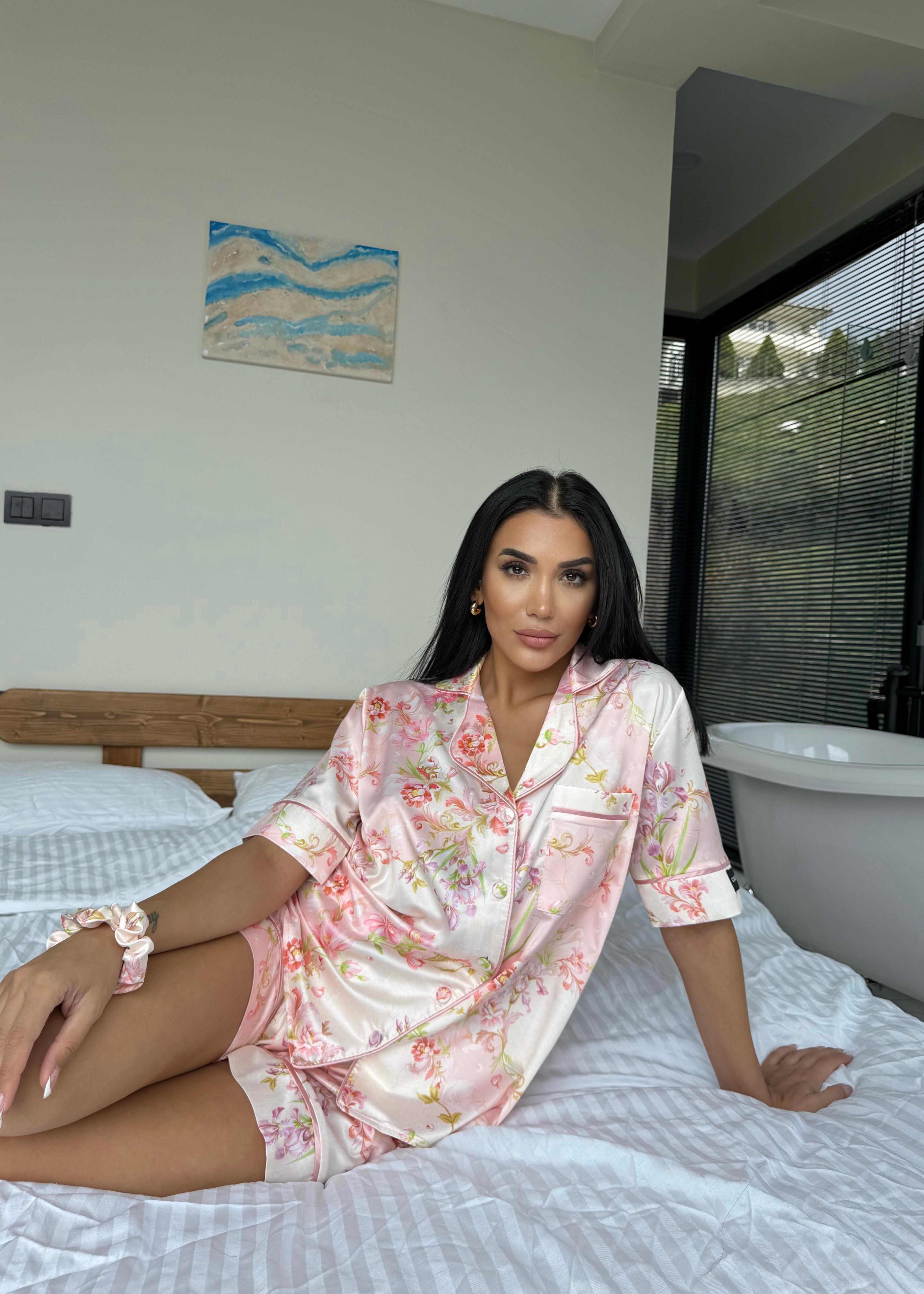 Mila Saten Şort Takım