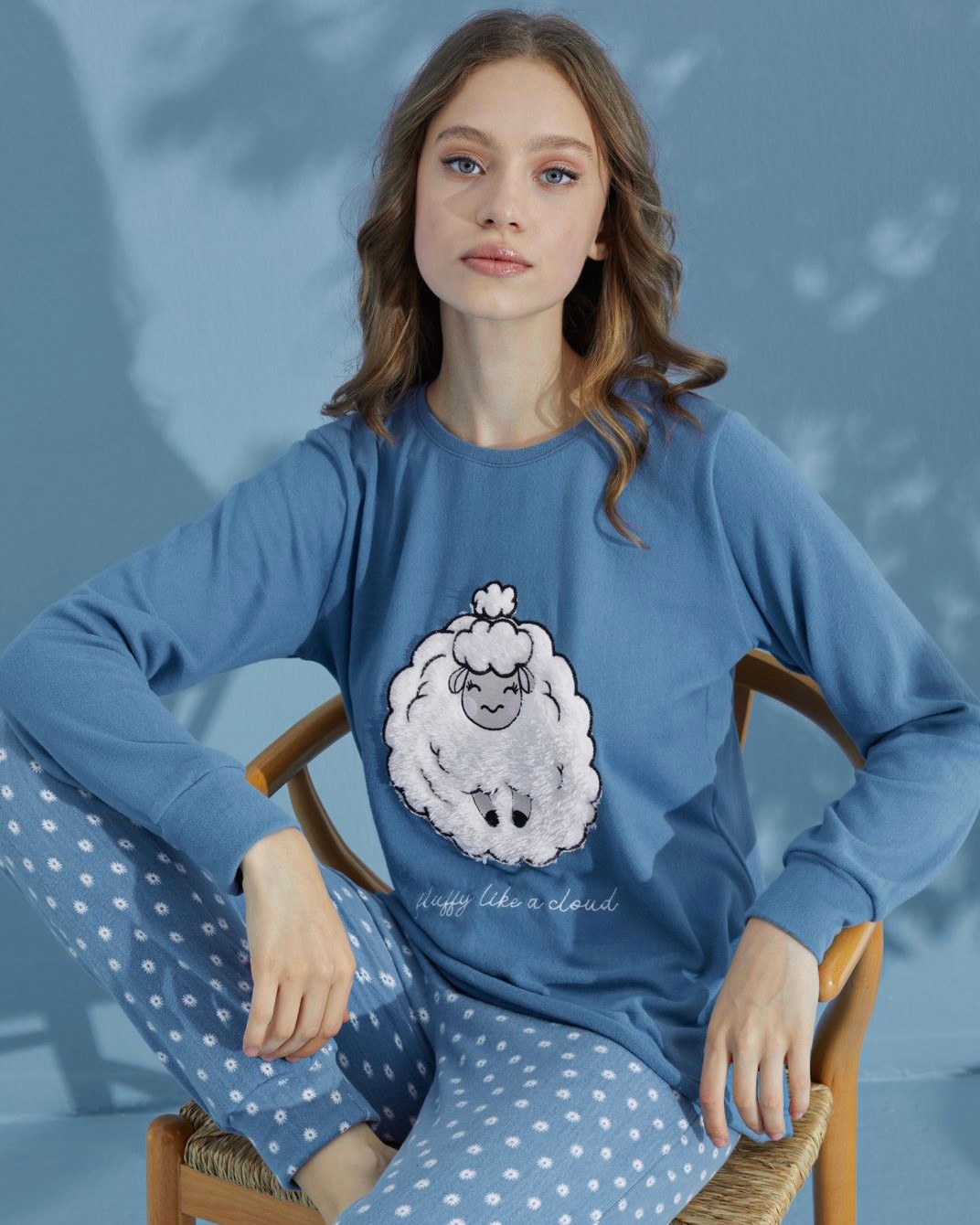 Kuzu Desen Uzun Kollu Pijama Takımı