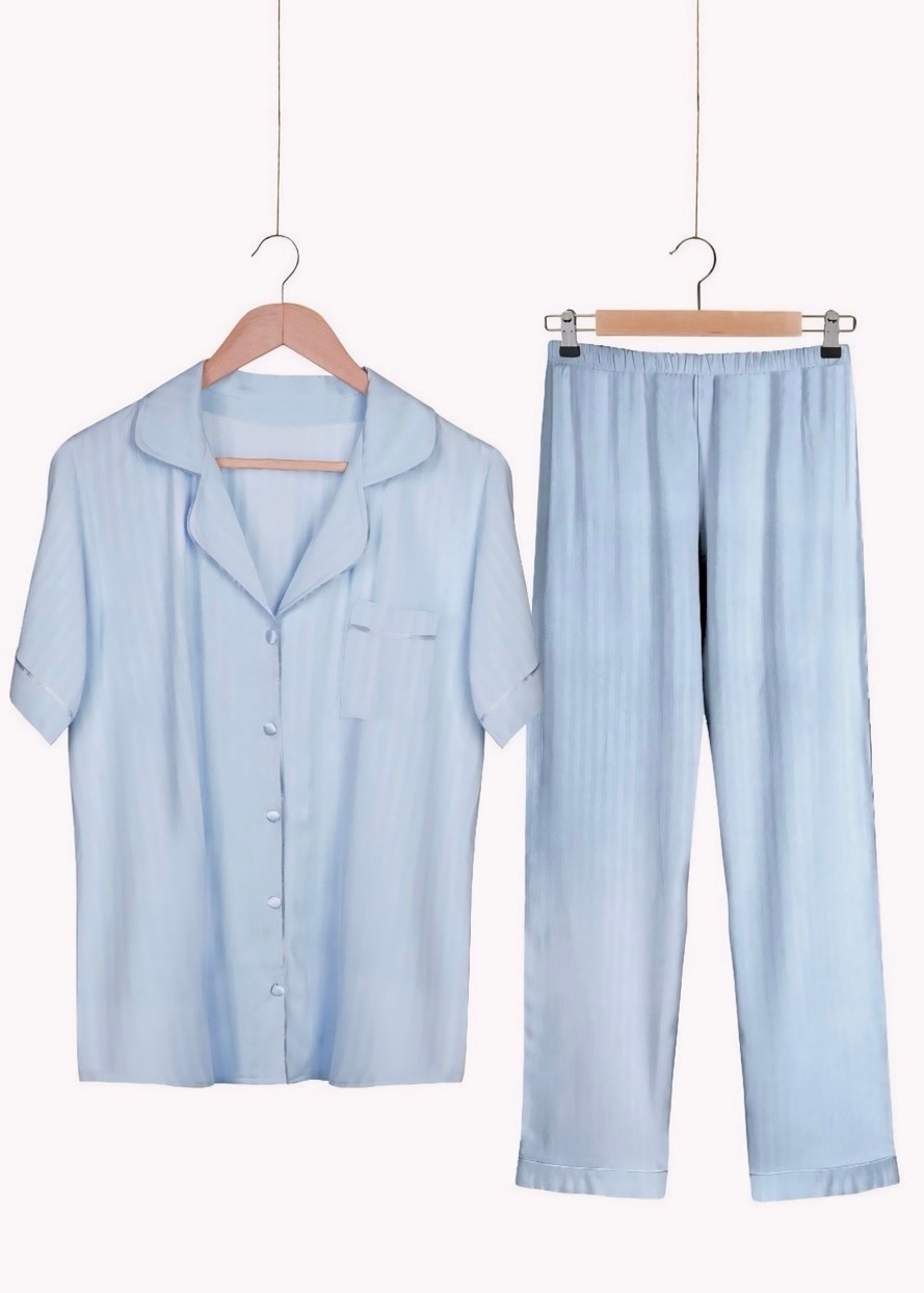 Bebek Mavisi Viskon Kısa Kollu Pijama Takımı