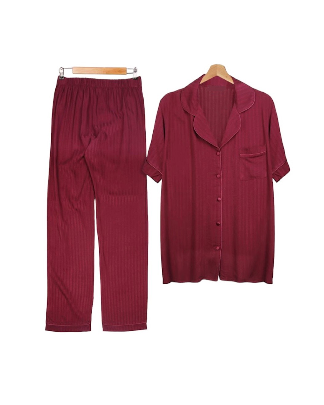 Bordo Viskon Kısa Kollu Pijama Takımı