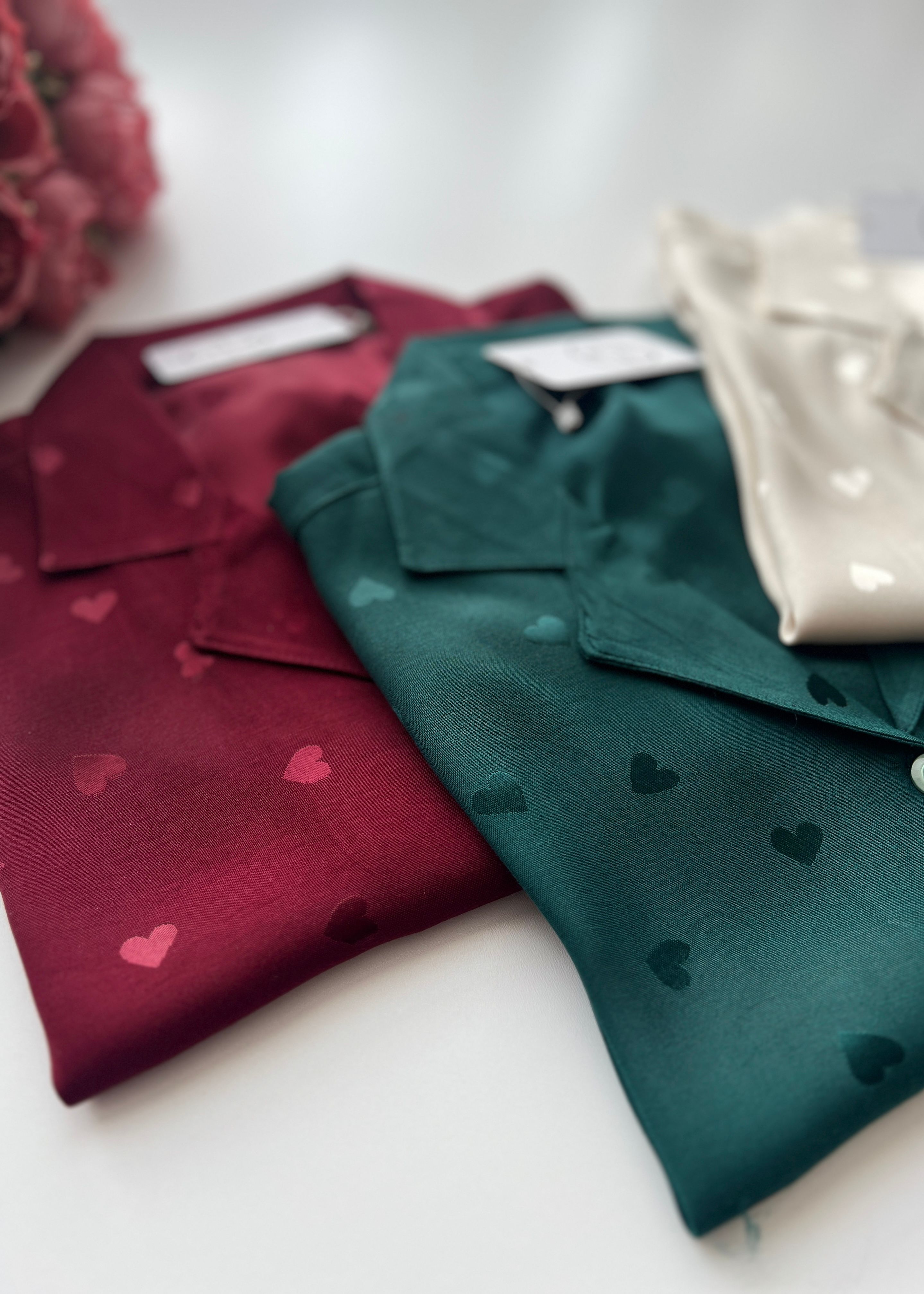 Kalpli Bordo Pamuk Saten Kısa Kollu Pijama Takımı
