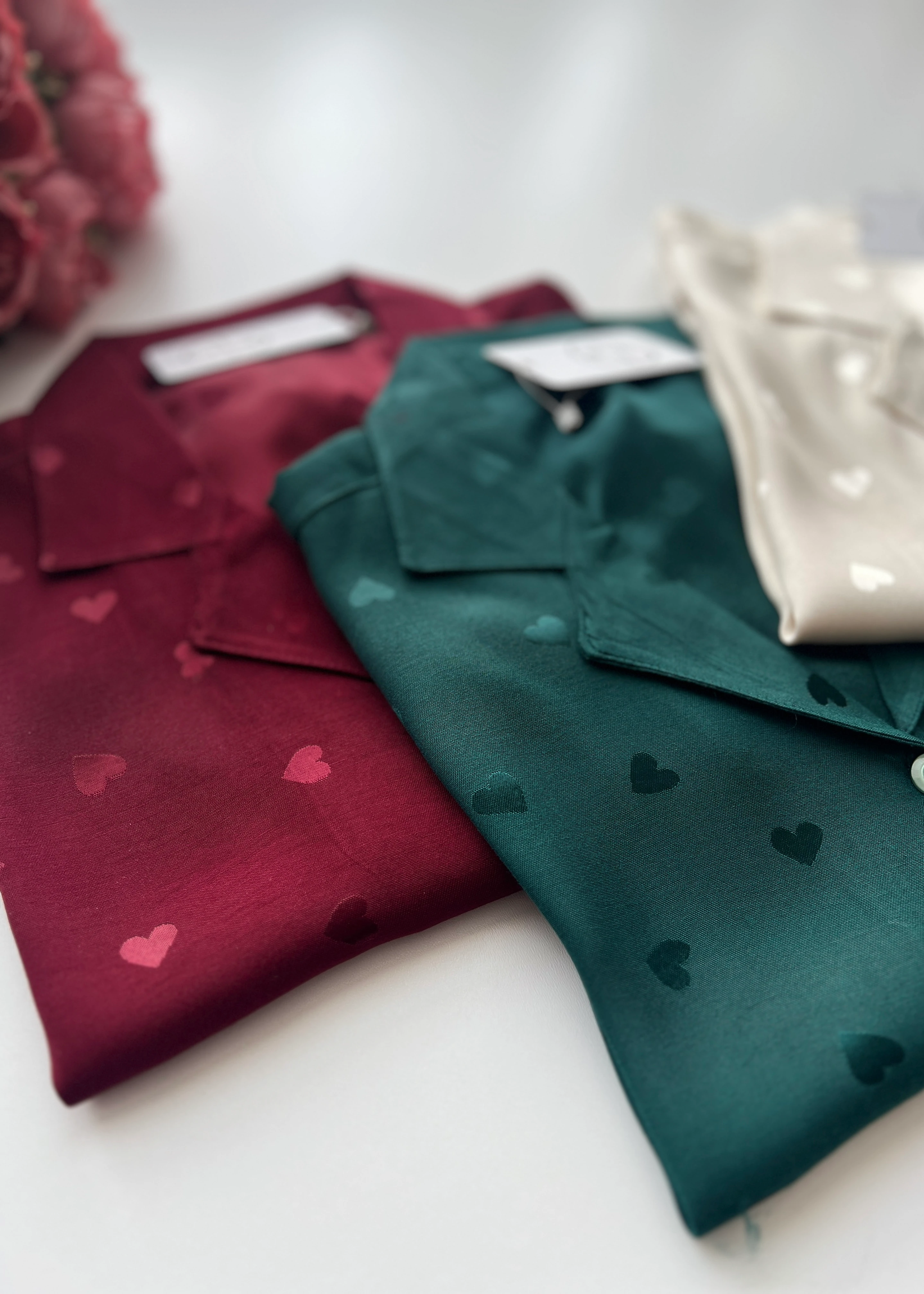 Kalpli Bordo Pamuk Saten Uzun Kollu Pijama Takımı