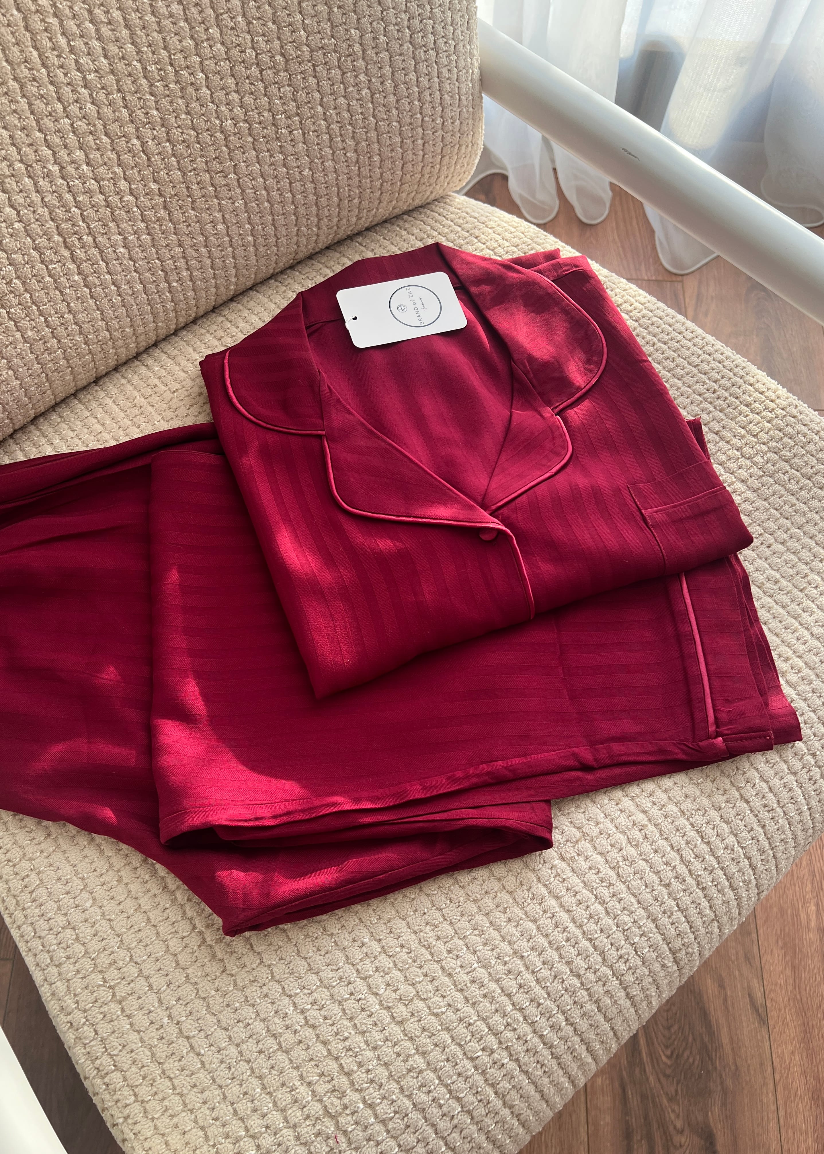 Bordo Viskon Kısa Kollu Pijama Takımı