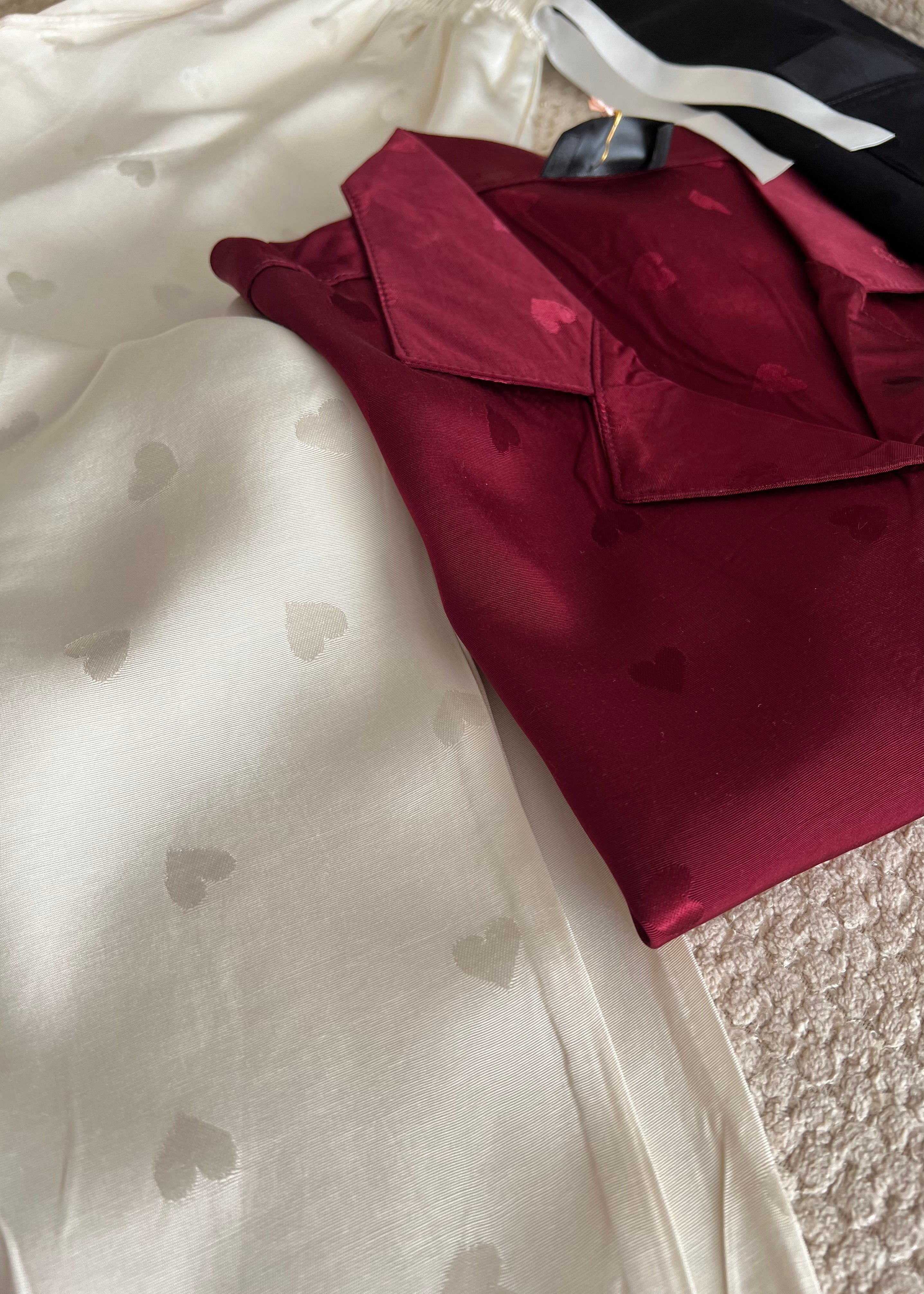 Kalpli Bordo Pamuk Saten Kısa Kollu Pijama Takımı