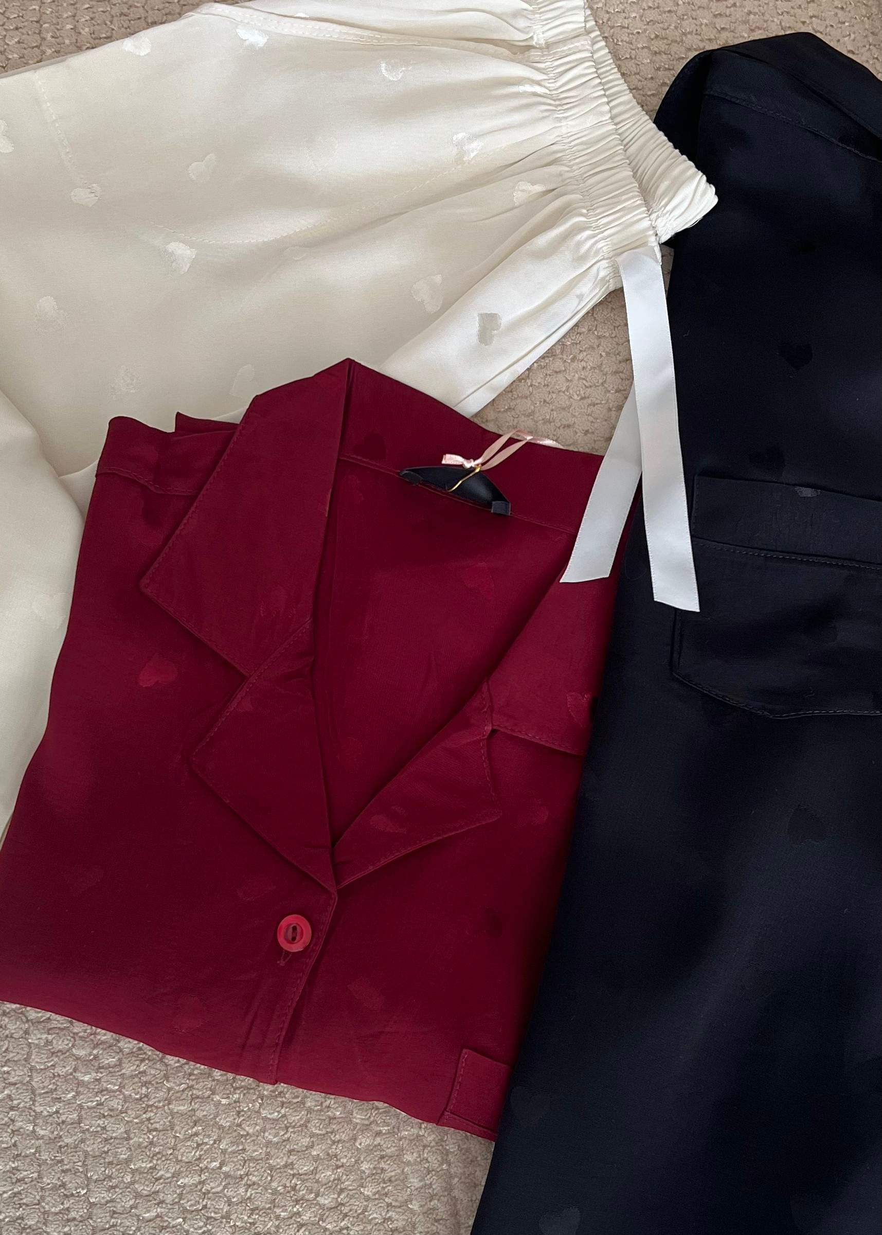 Kalpli Bordo Pamuk Saten Kısa Kollu Pijama Takımı