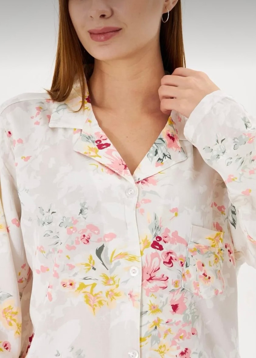 Dream Krem Beyaz Pamuk Dokuma Uzun Kollu Pijama Takımı