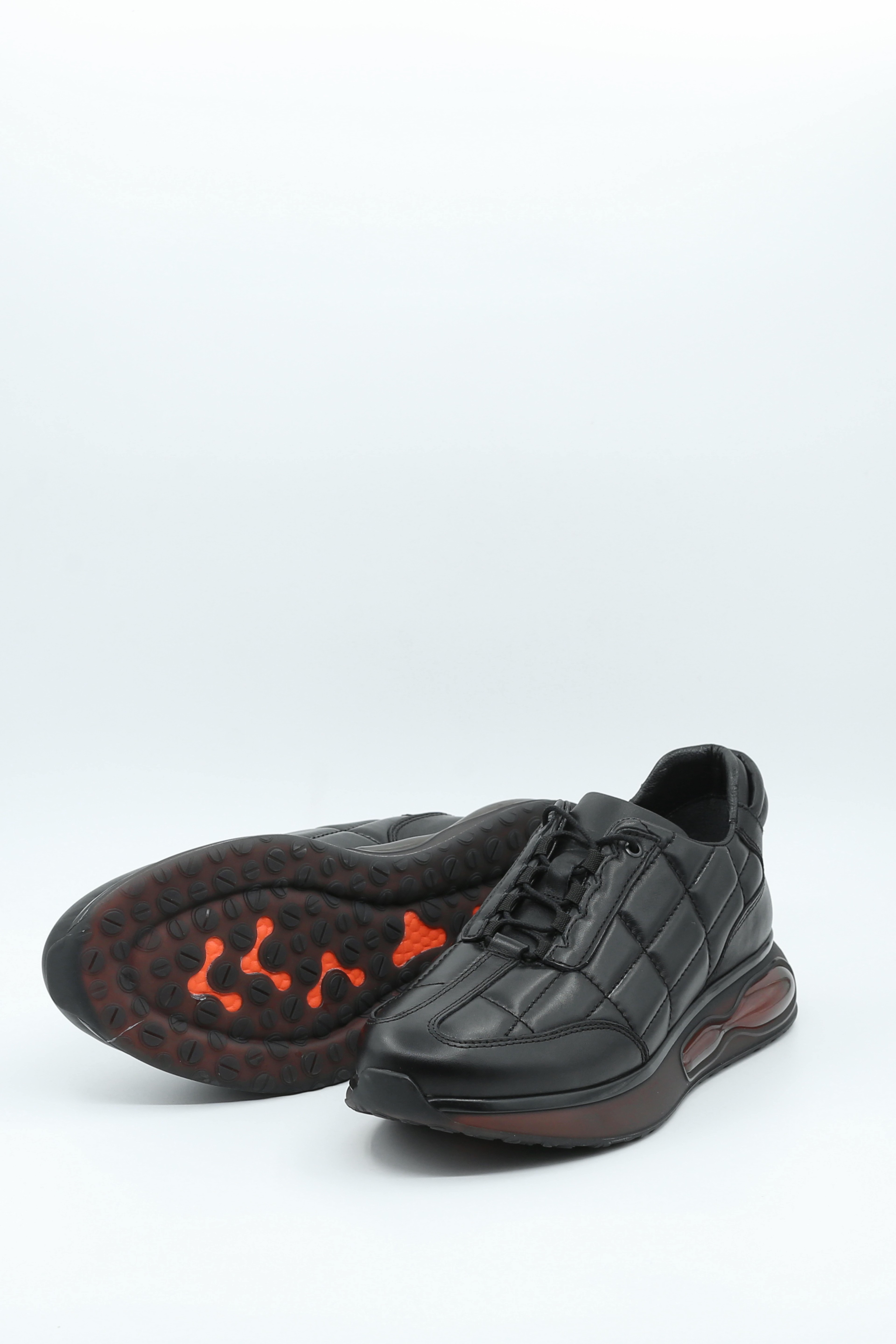 TANNERY+ Siyah Rubik Tasarım Havalı Taban İç Dış Hakiki Deri Spor Ayakkabı