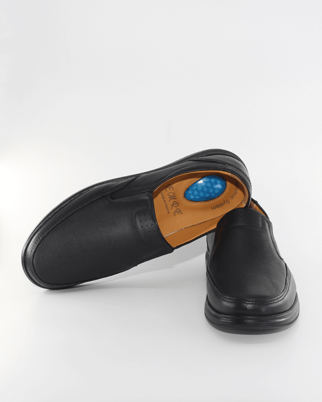 Siyah Ortopedik Jel Tabanlı İç Dış Hakiki Deri Klasik Erkek Ayakkabı