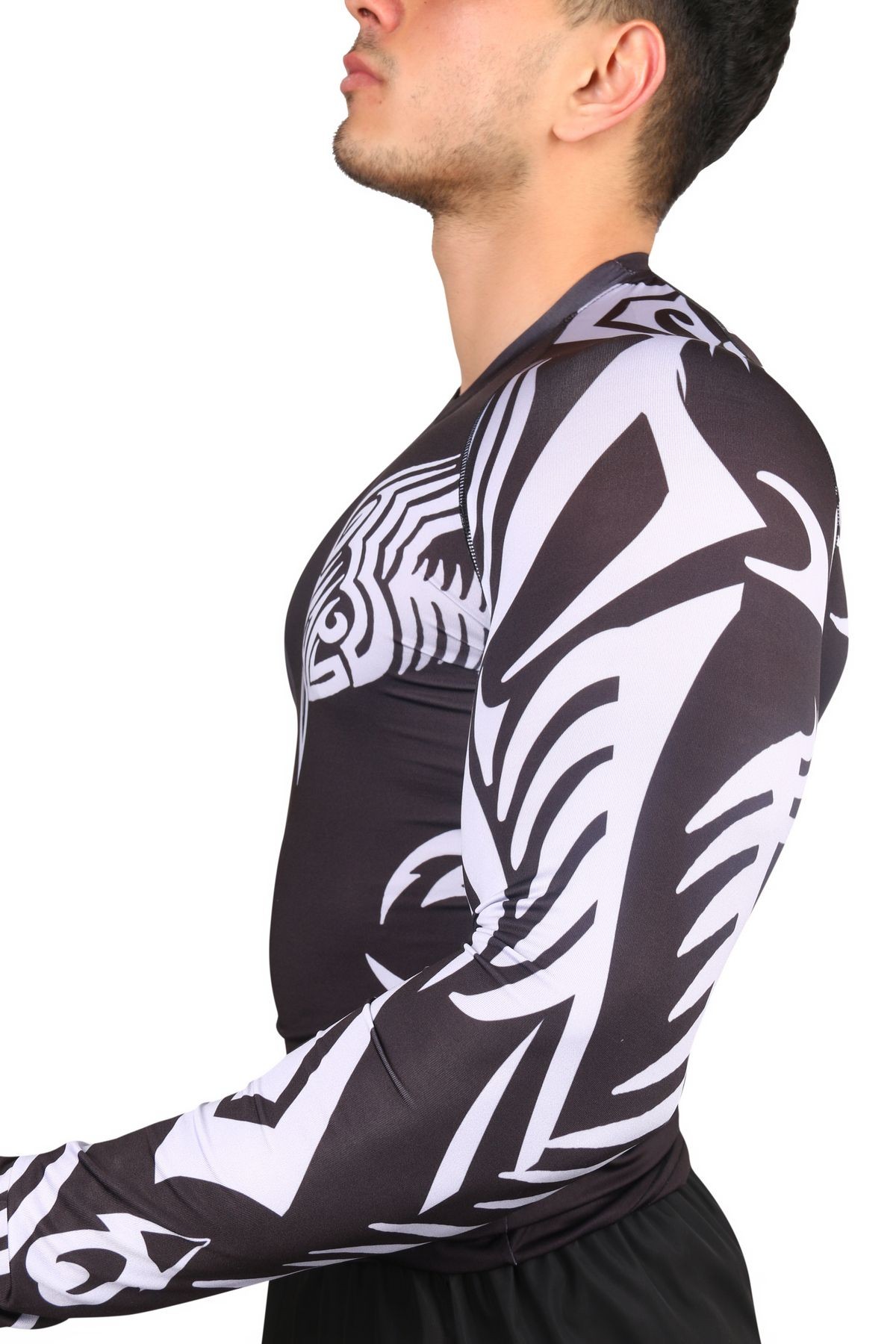 Uzun Kollu Premium Compression Kol Detaylı Özel Kumaş Erkek Spor Antrenman Tişörtü Siyah Tshirt