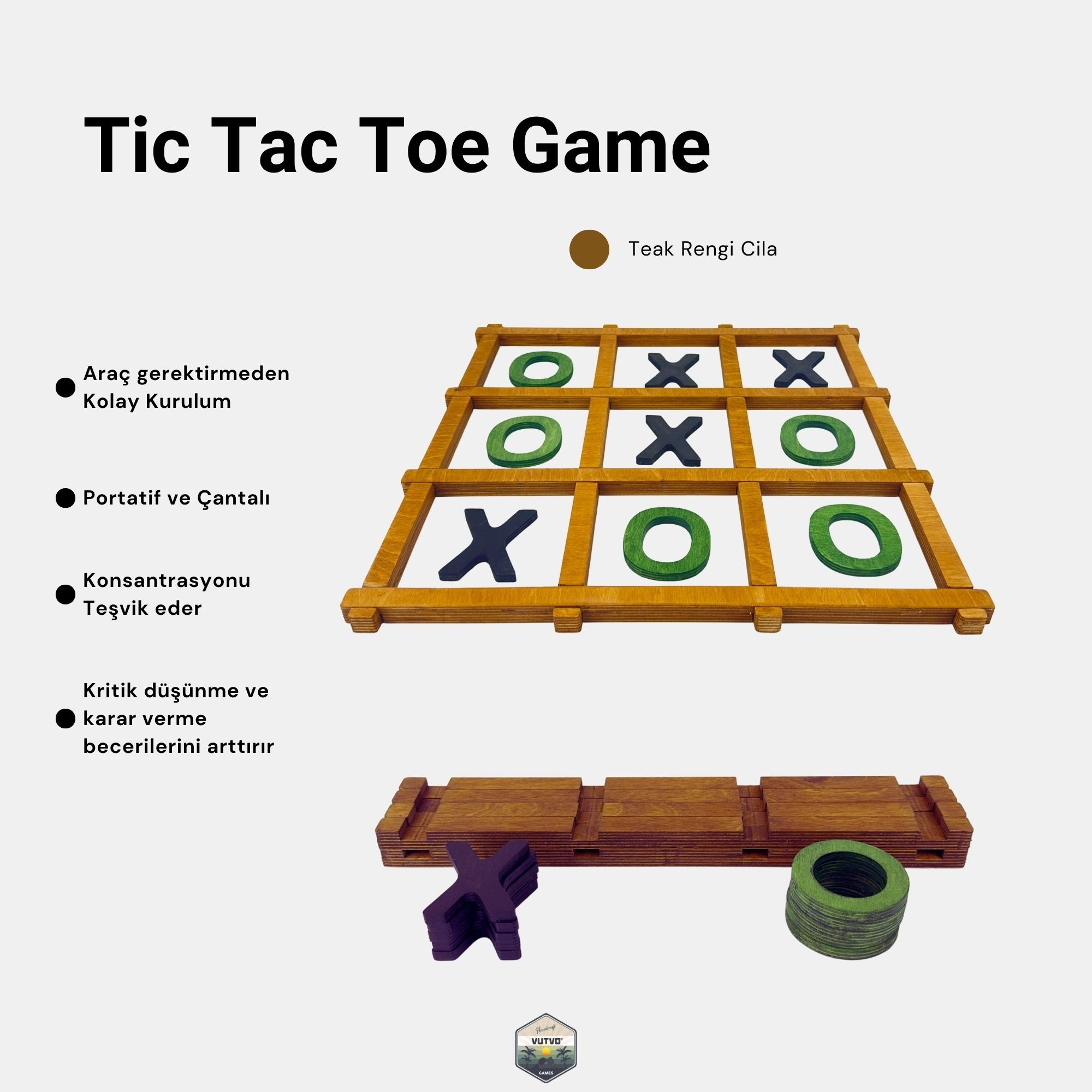 Tic-Tac-Toe Game Ahşap Portatif