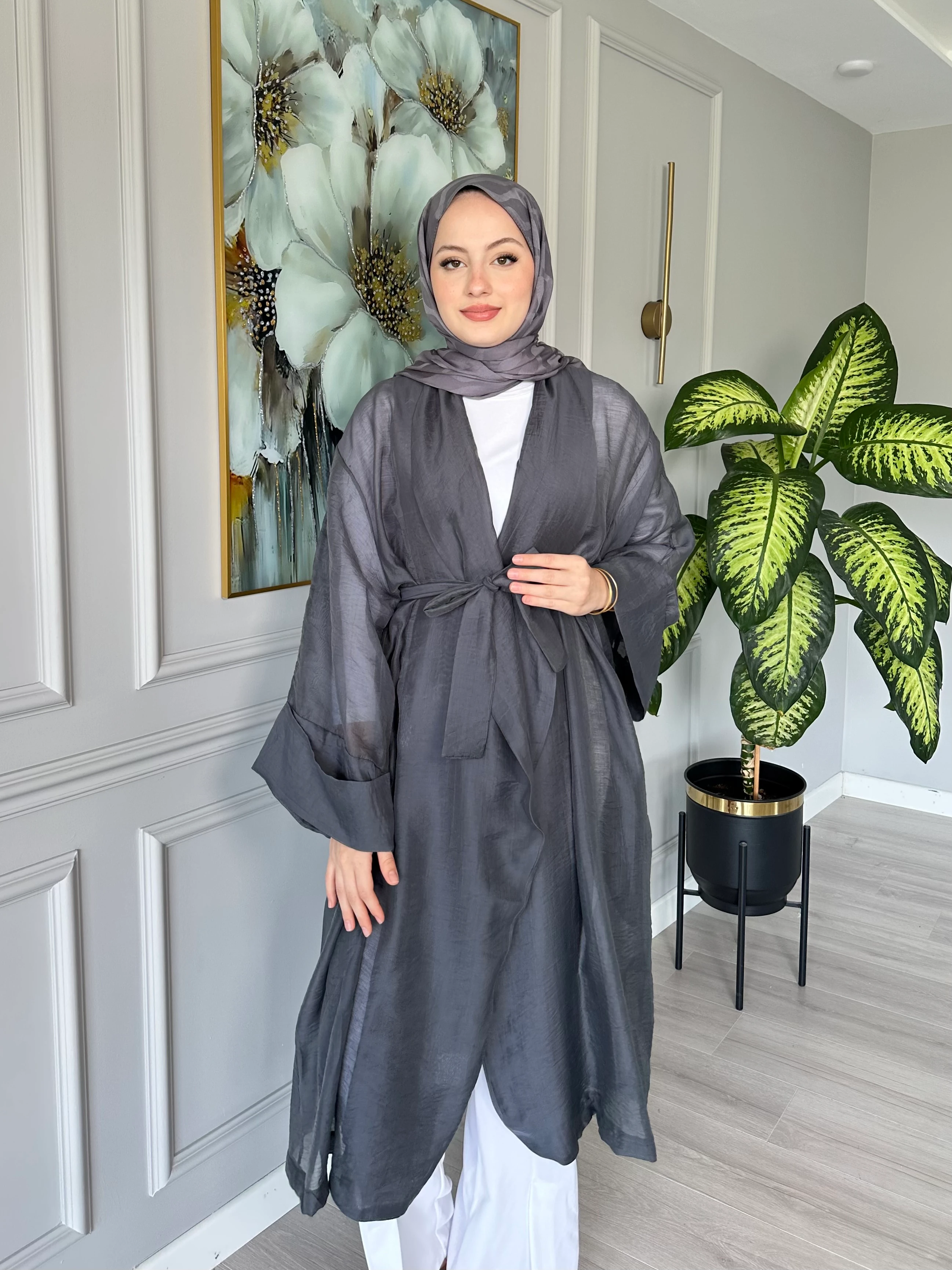 Seyyar Kemerli Pamuk Vual Kimono