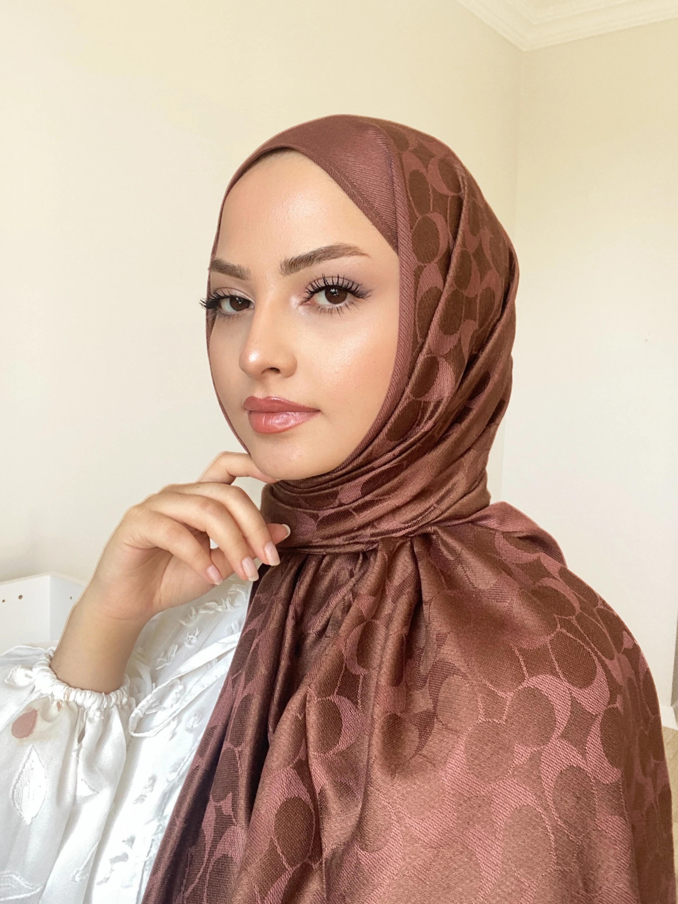 C DESEN KAŞMİR İPEK ŞAL - Kahve