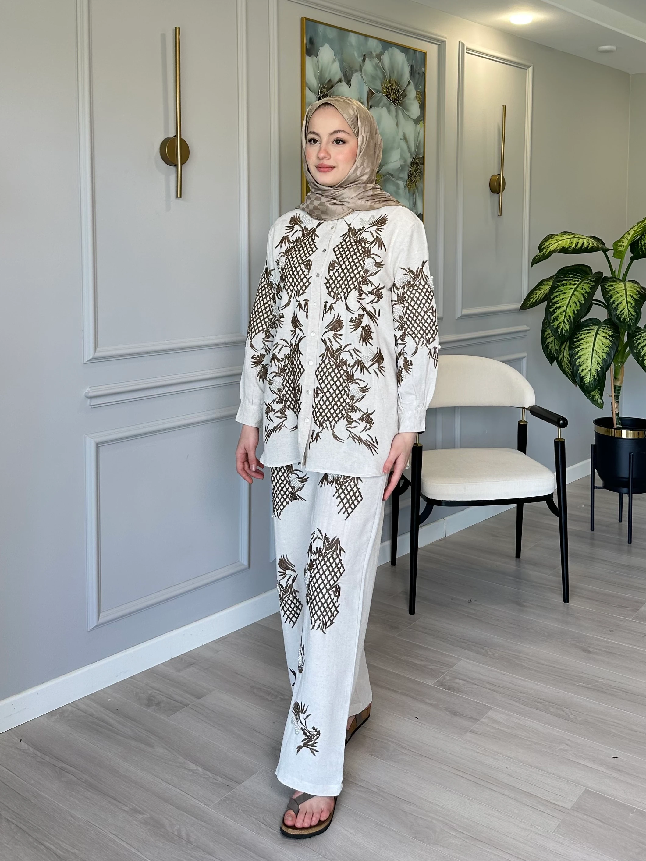 Keten Takım İnci ve Nakış İşli