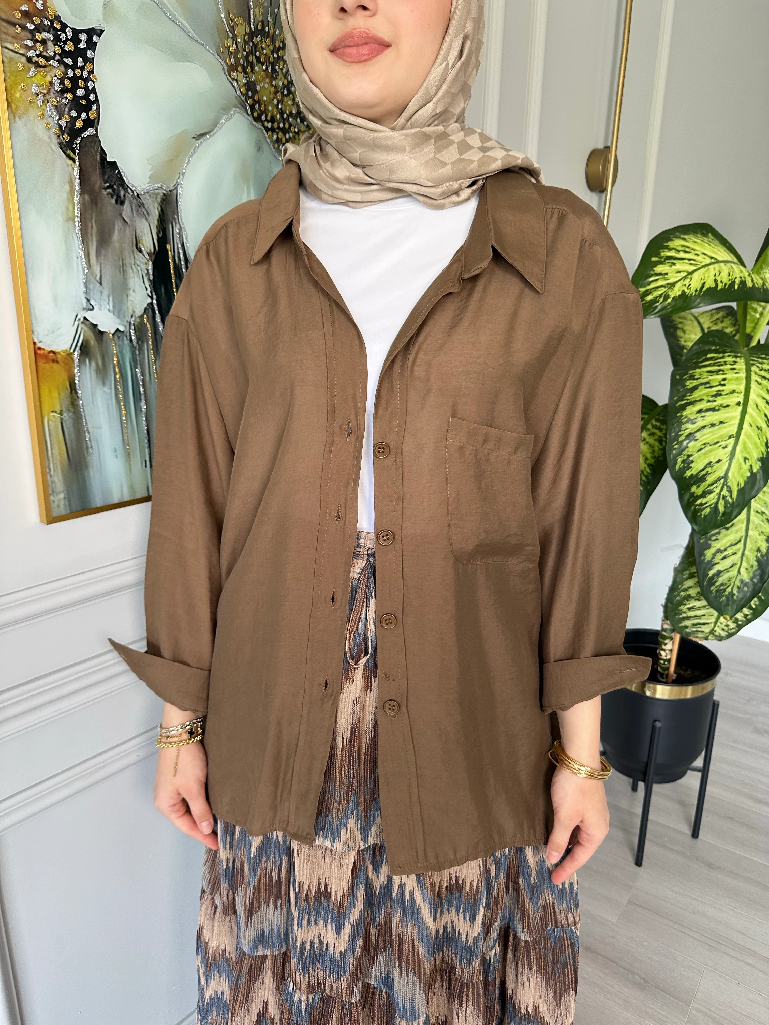 Gömlek ve Etek Yazlık Takım Kahve