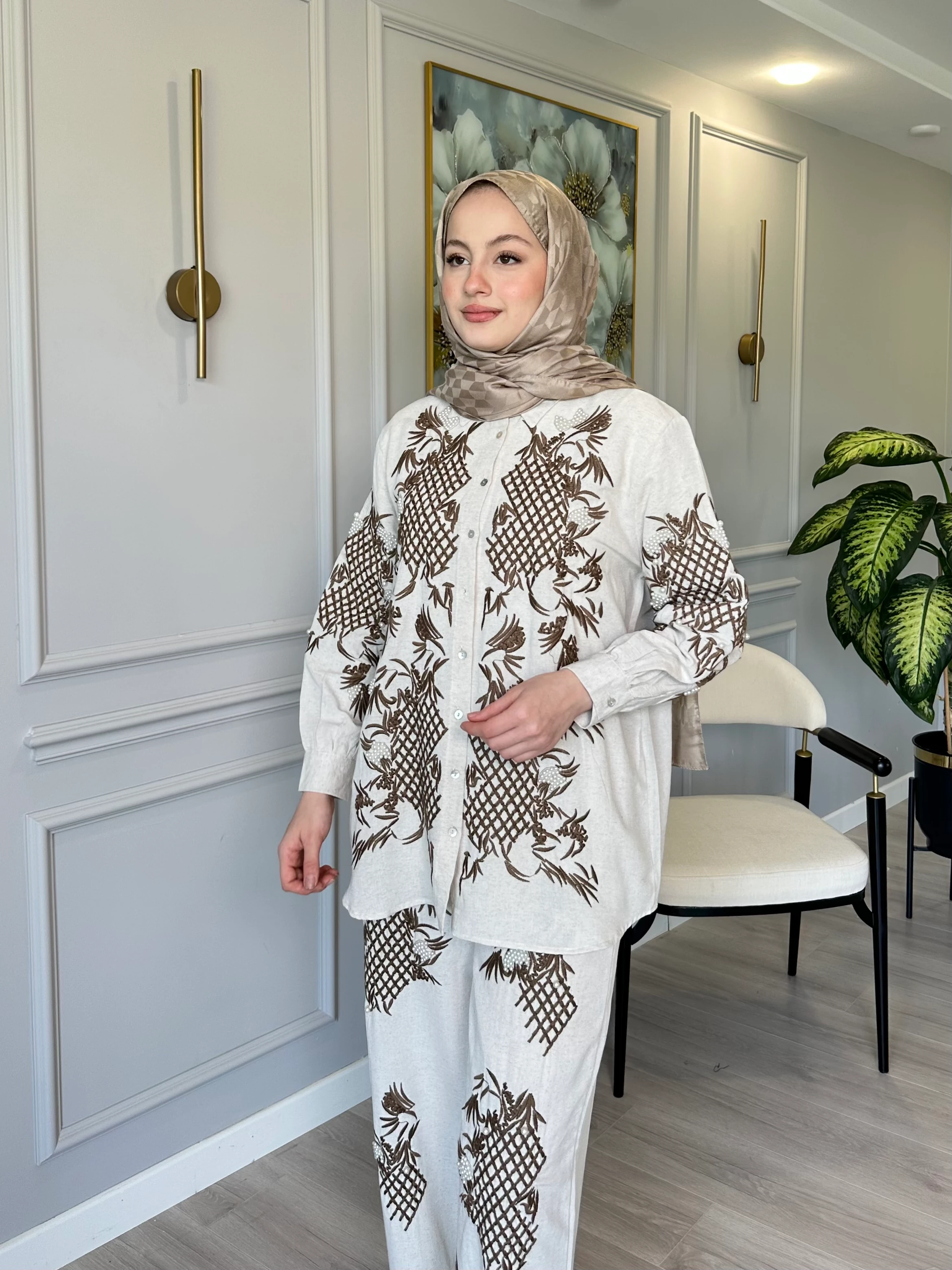 Keten Takım İnci ve Nakış İşli