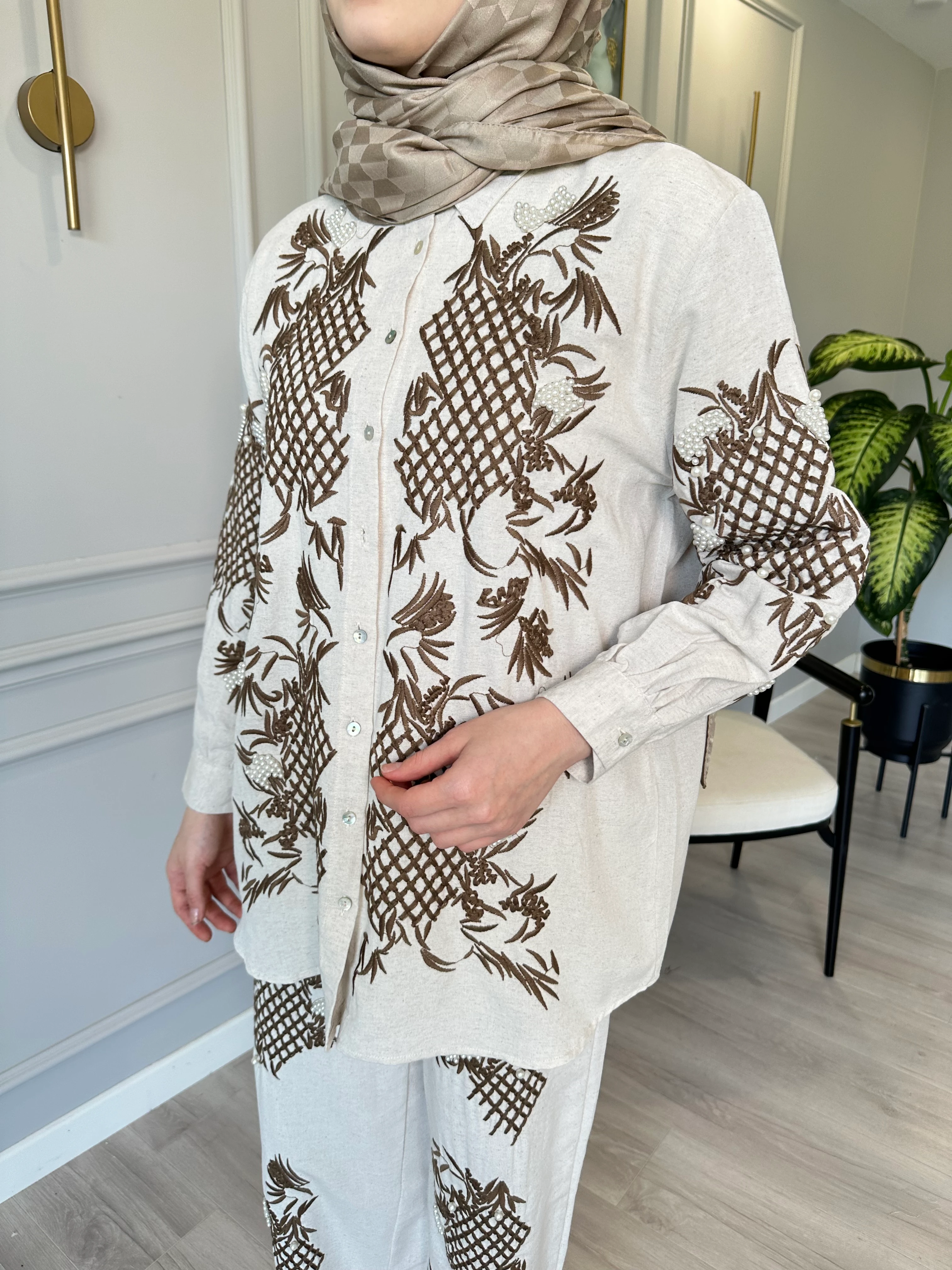 Keten Takım İnci ve Nakış İşli