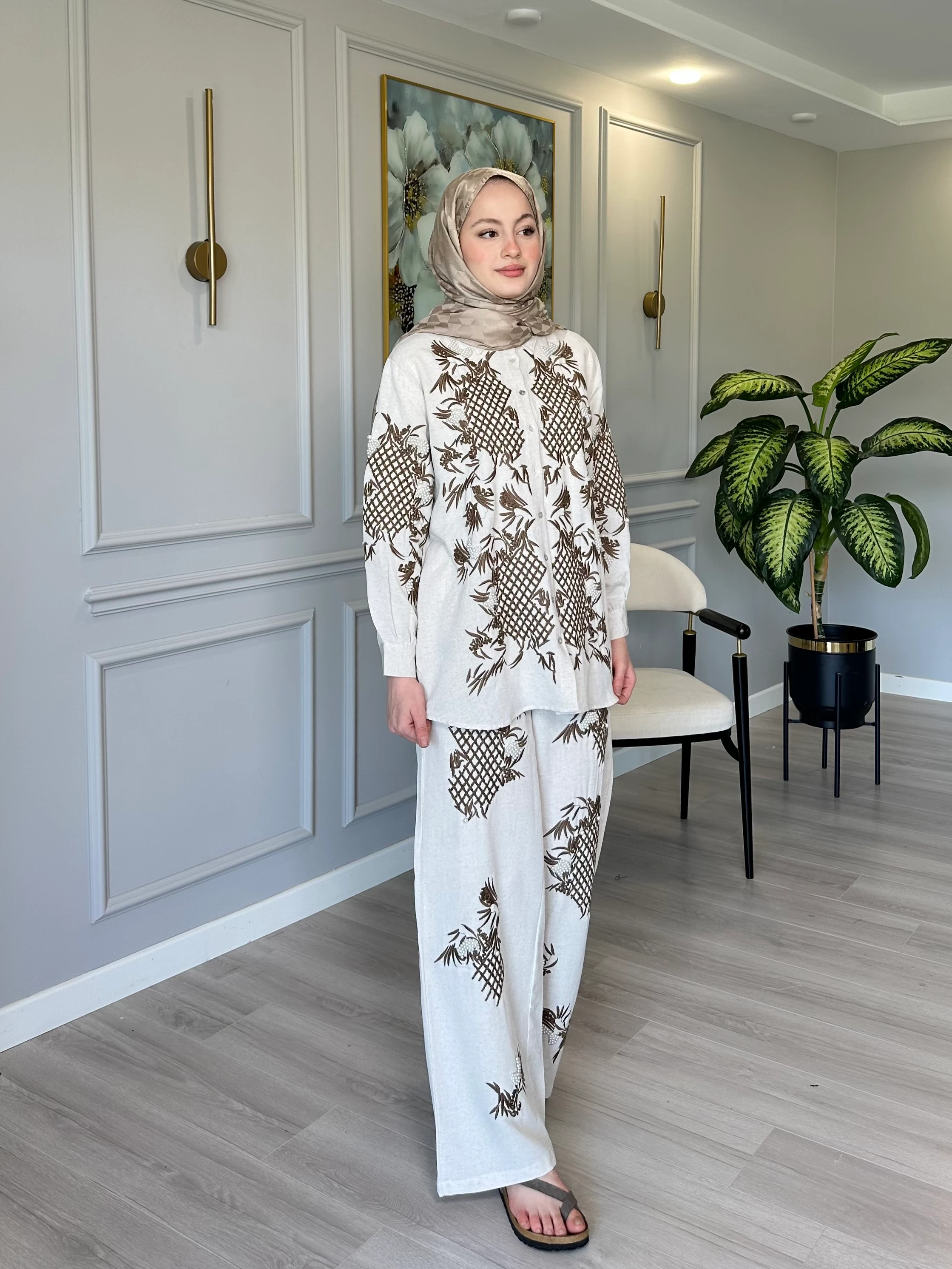 Keten Takım İnci ve Nakış İşli