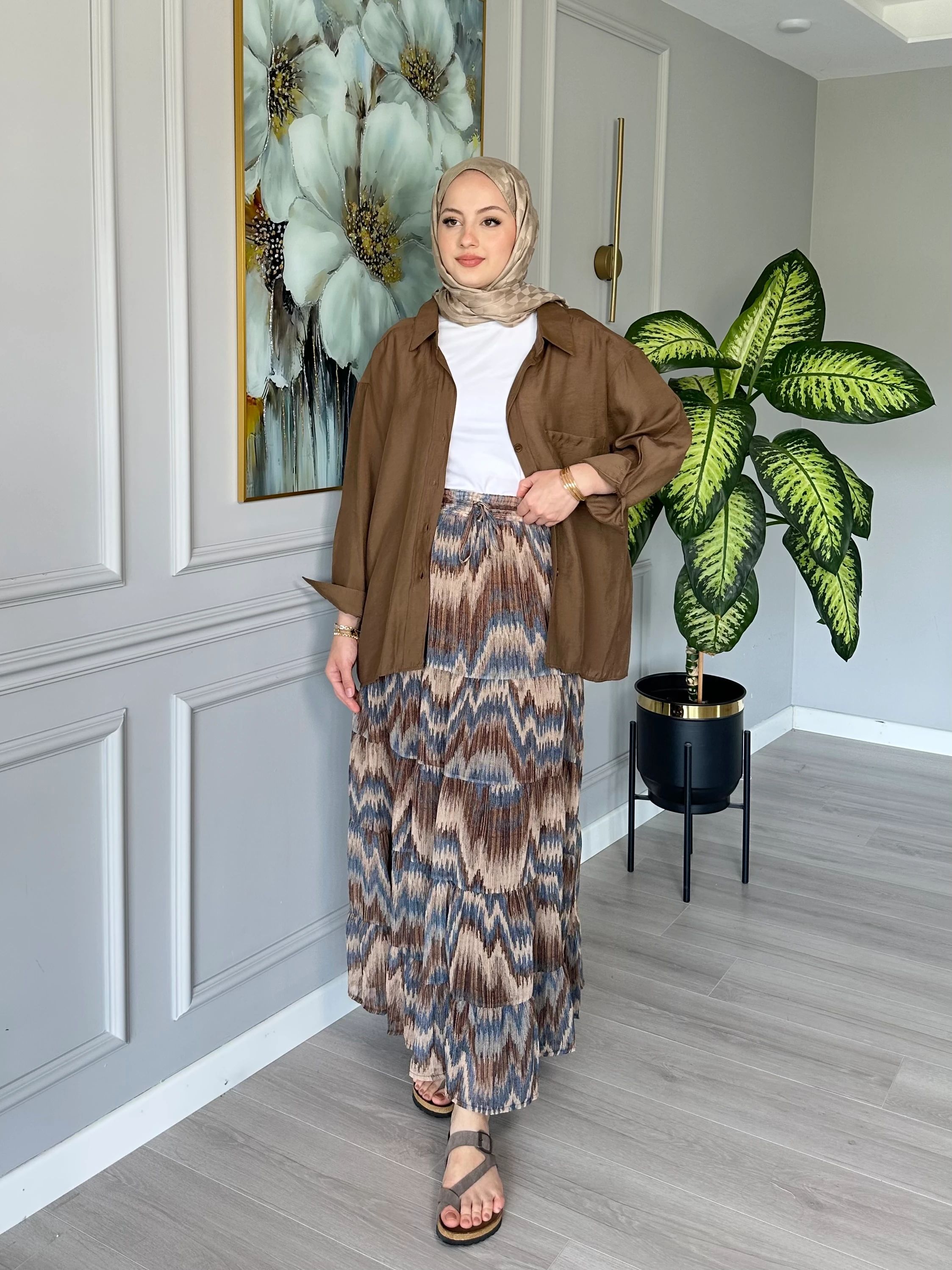 Gömlek ve Etek Yazlık Takım Kahve - Kahverengi