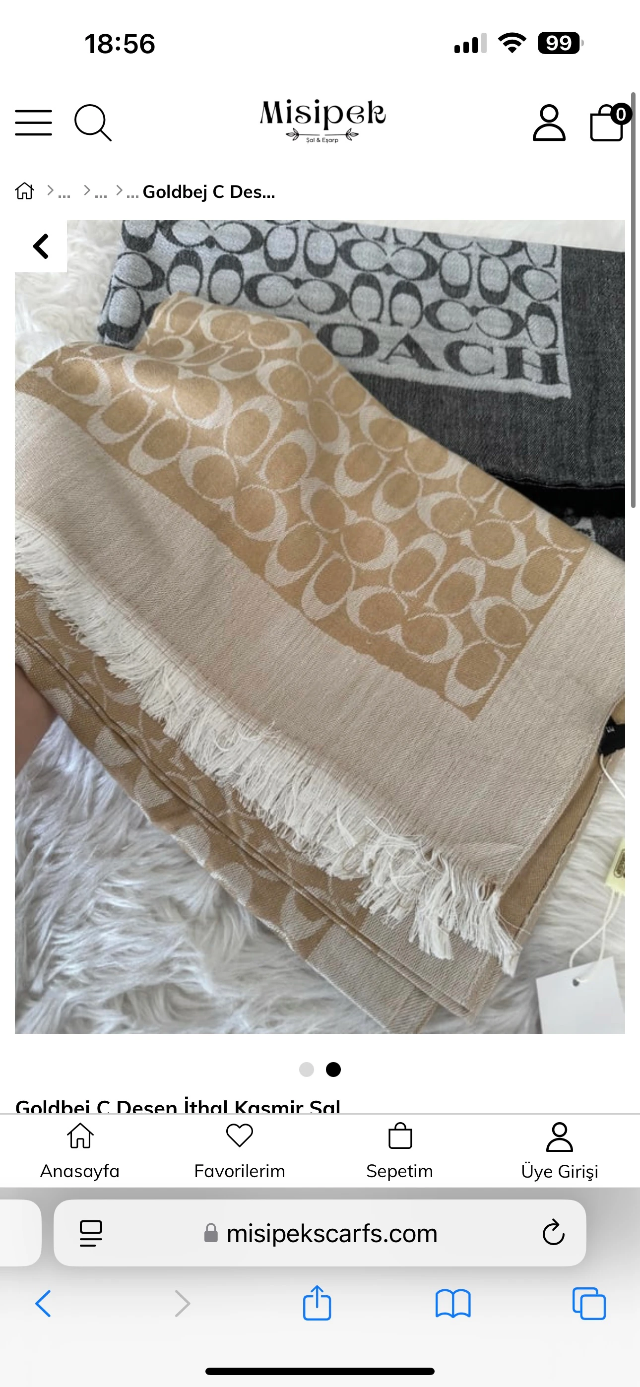 C DESEN KAŞMİR İPEK ŞAL - Goldbej