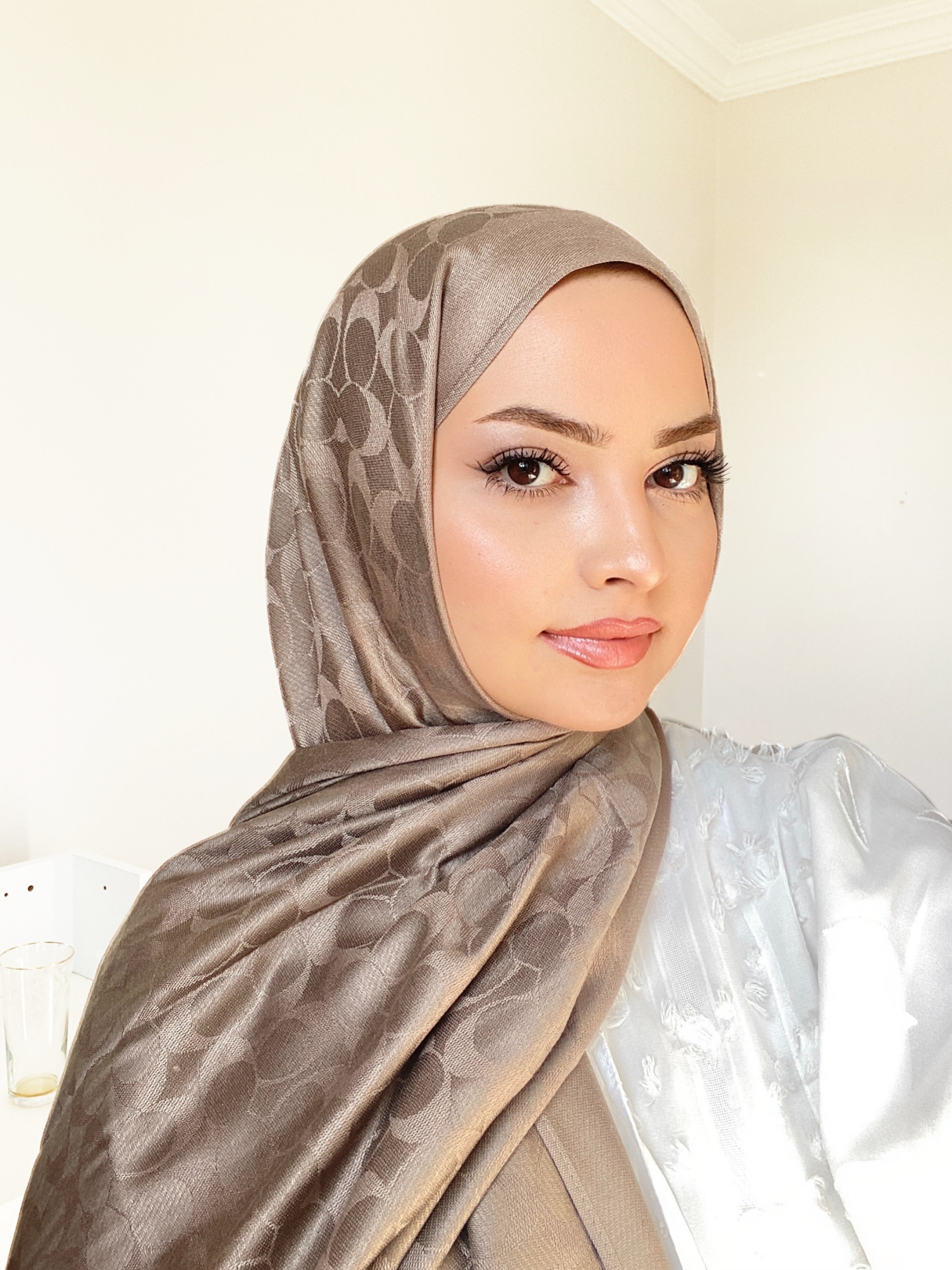 C DESEN KAŞMİR İPEK ŞAL - Vizon