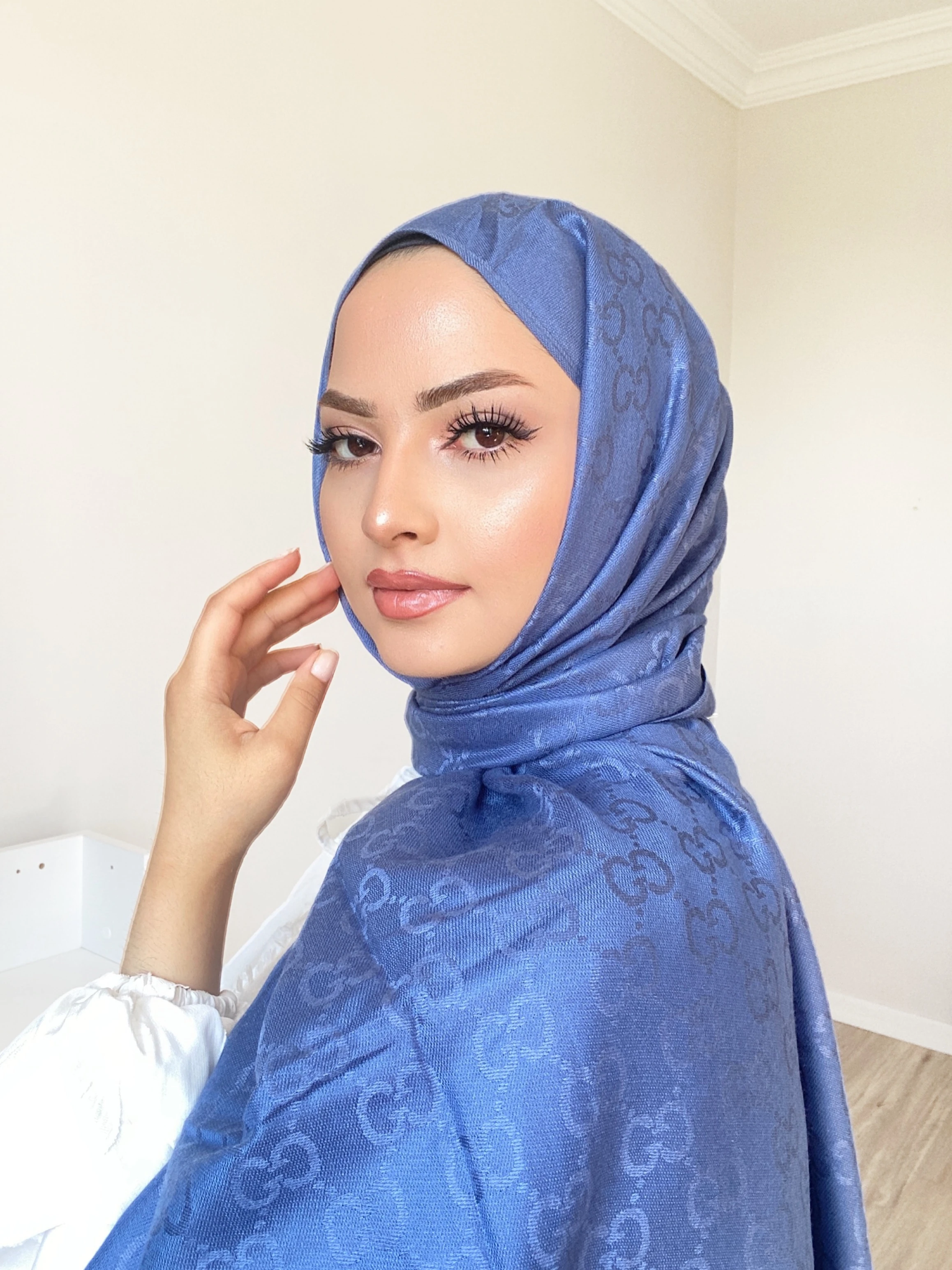 G DESEN KAŞMİR İPEK ŞAL - İndigo