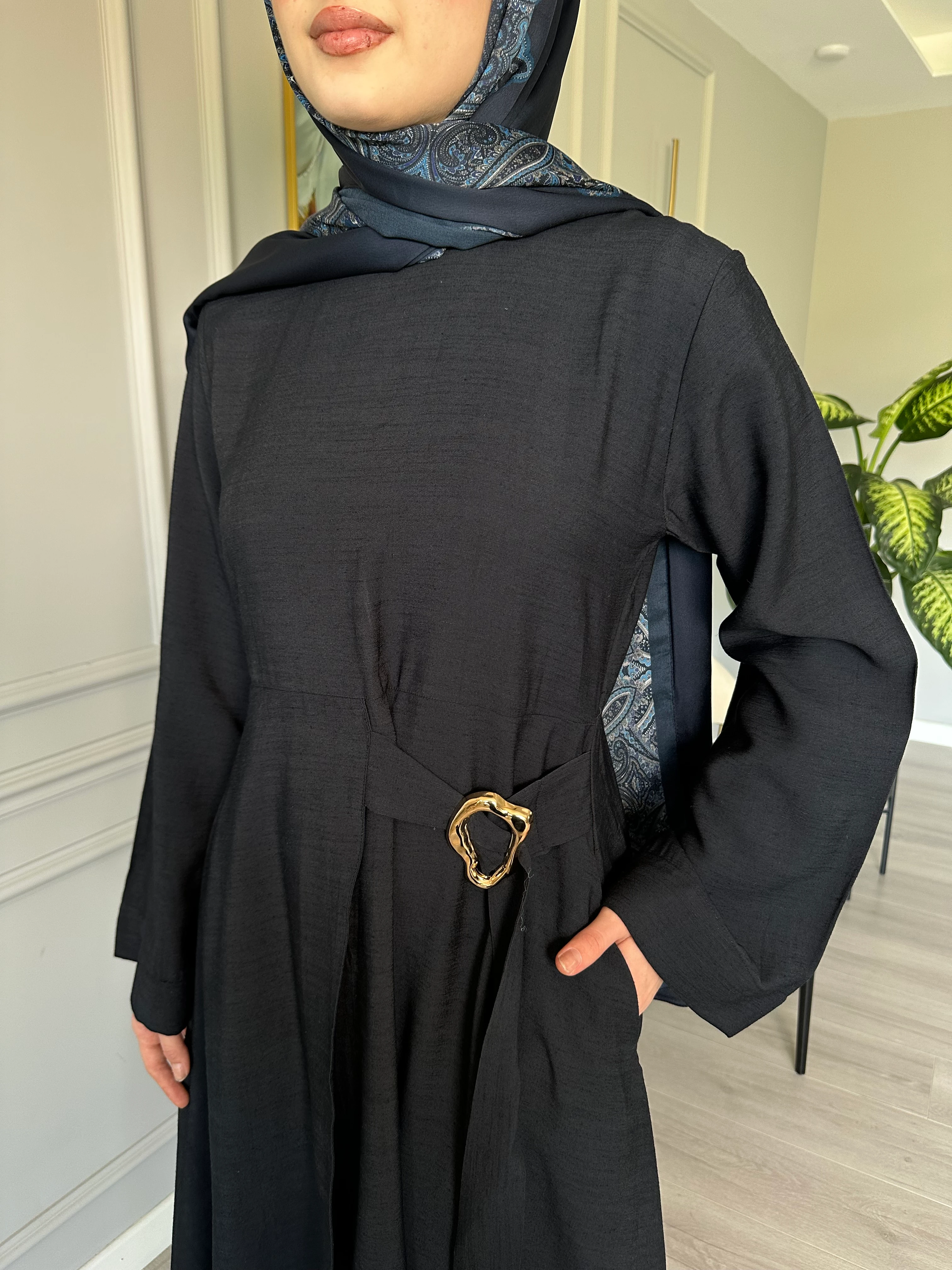 Tokalı Elbise Keten İpeksi Kumaş