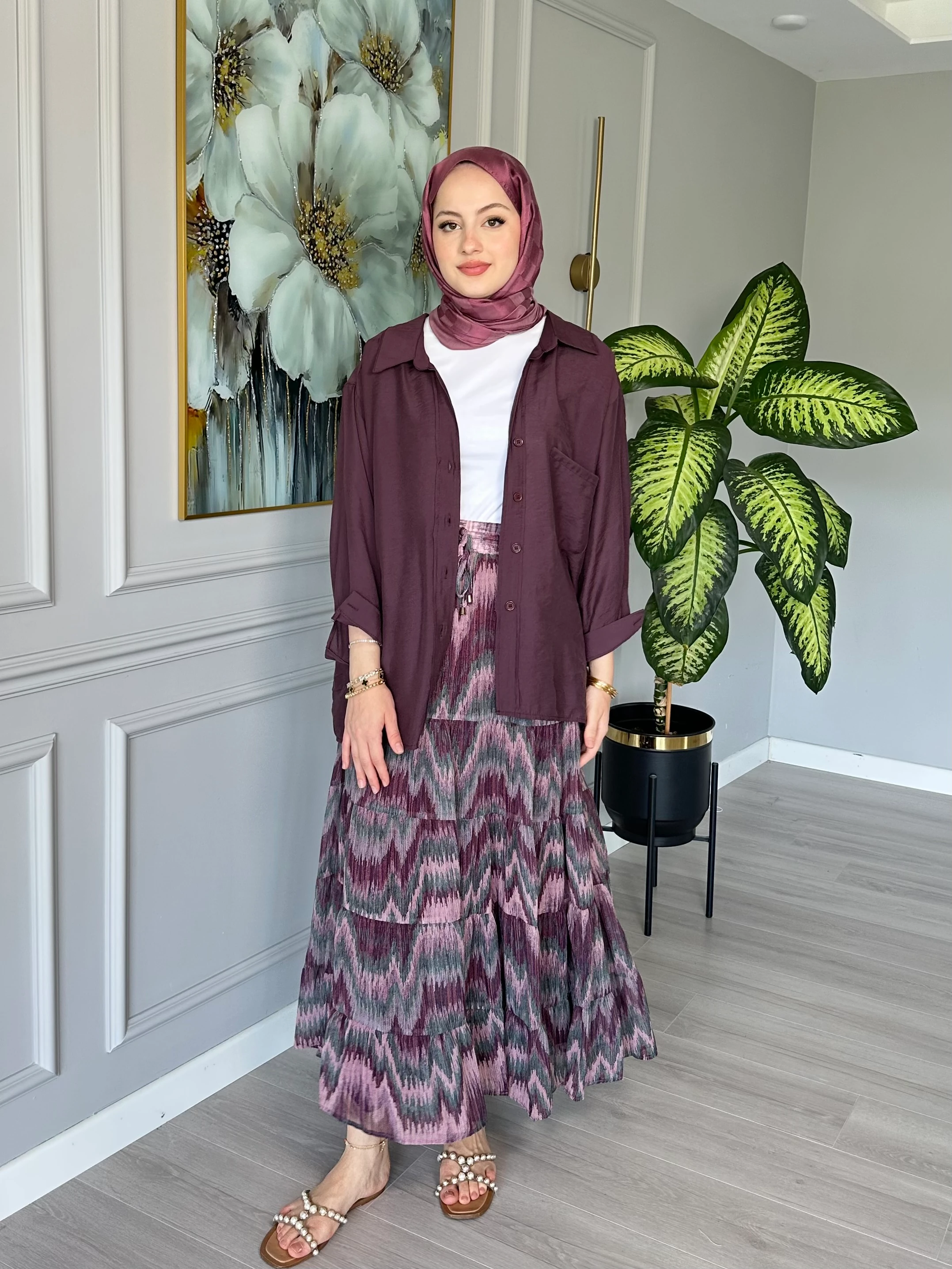 Gömlek ve Etek Yazlık Takım Kahve - Mürdüm