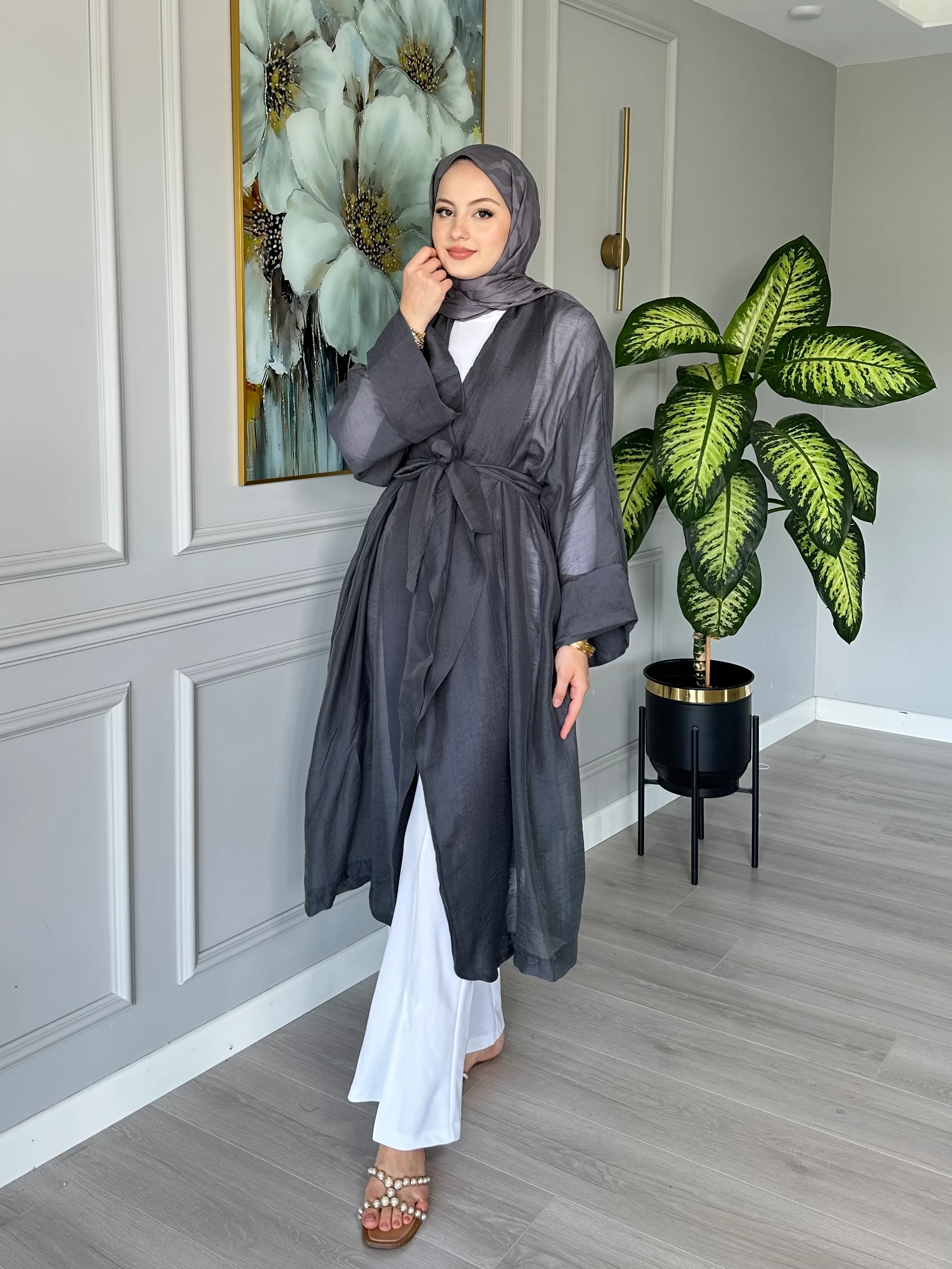 Seyyar Kemerli Pamuk Vual Kimono