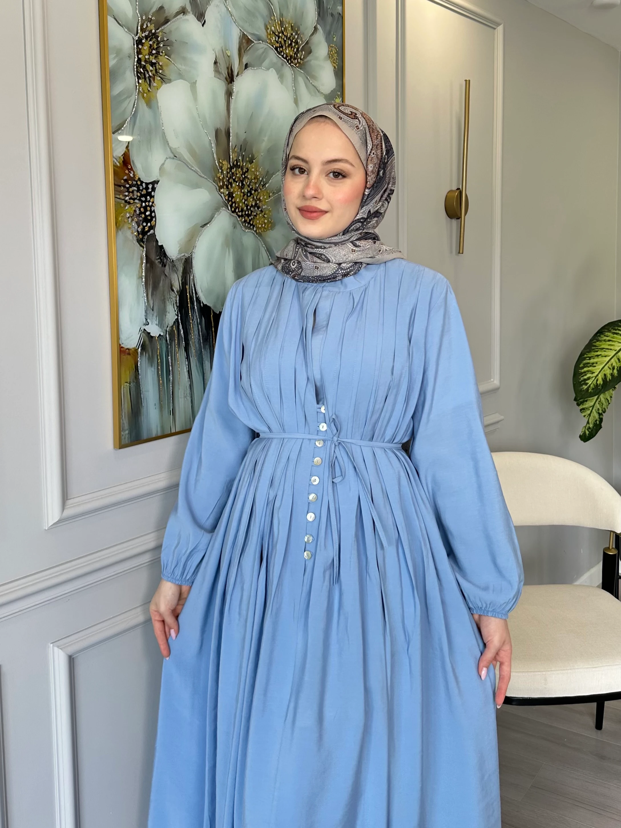 Rahat Kalıp Düğmeli Seyyar Kemerli Elbise