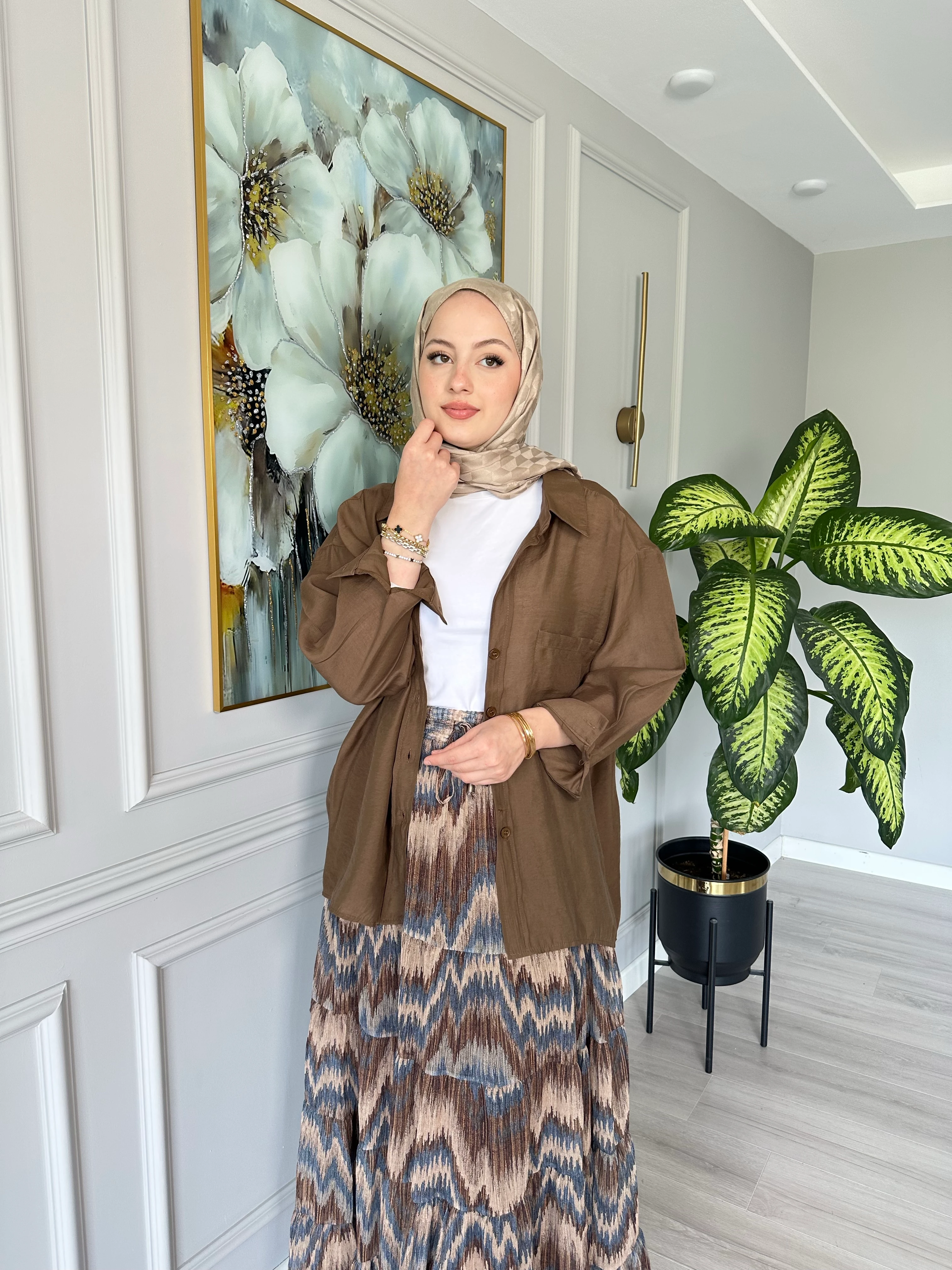 Gömlek ve Etek Yazlık Takım Kahve