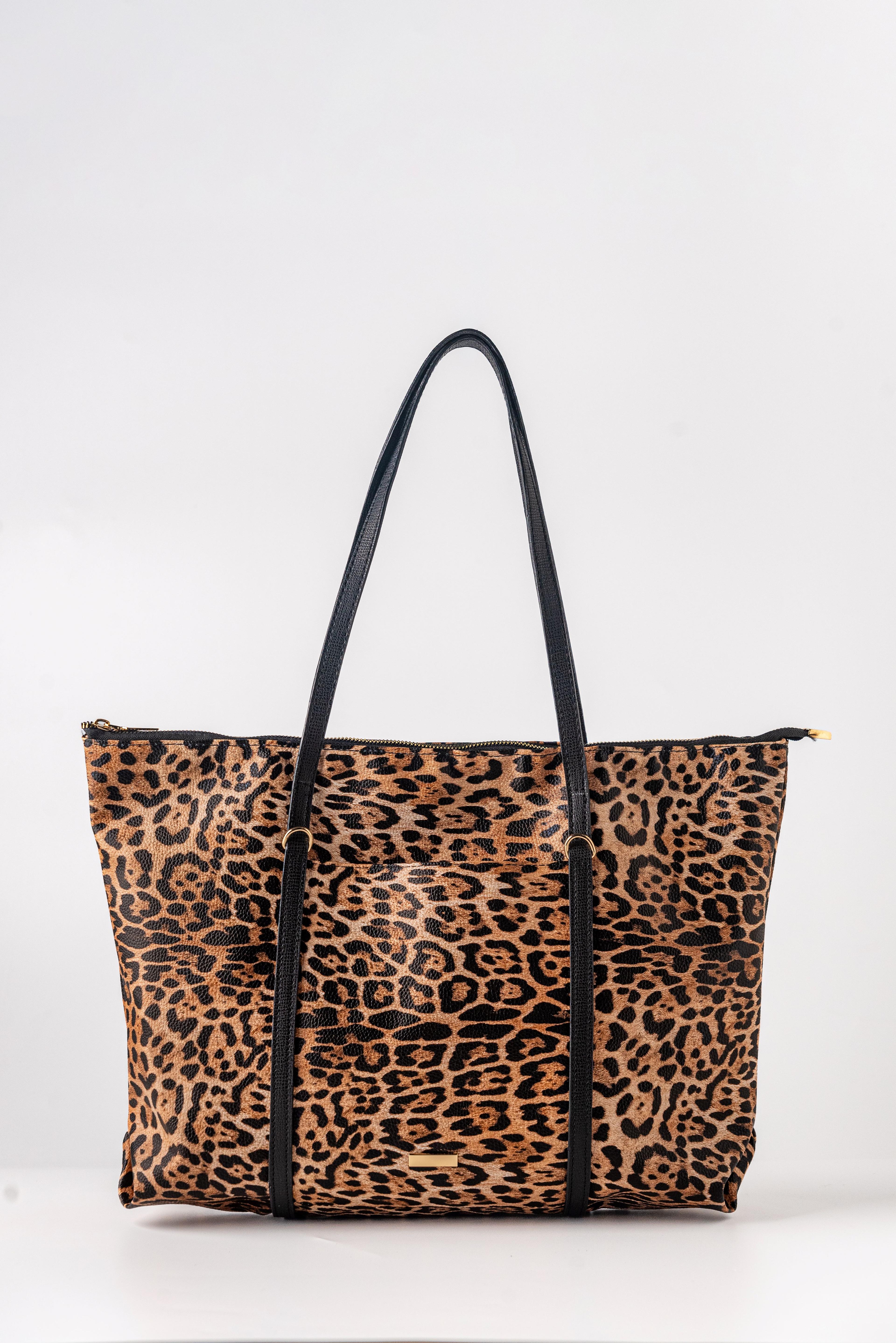 Pablo Kadın Siyah Naylon Shopper Çanta - leopar