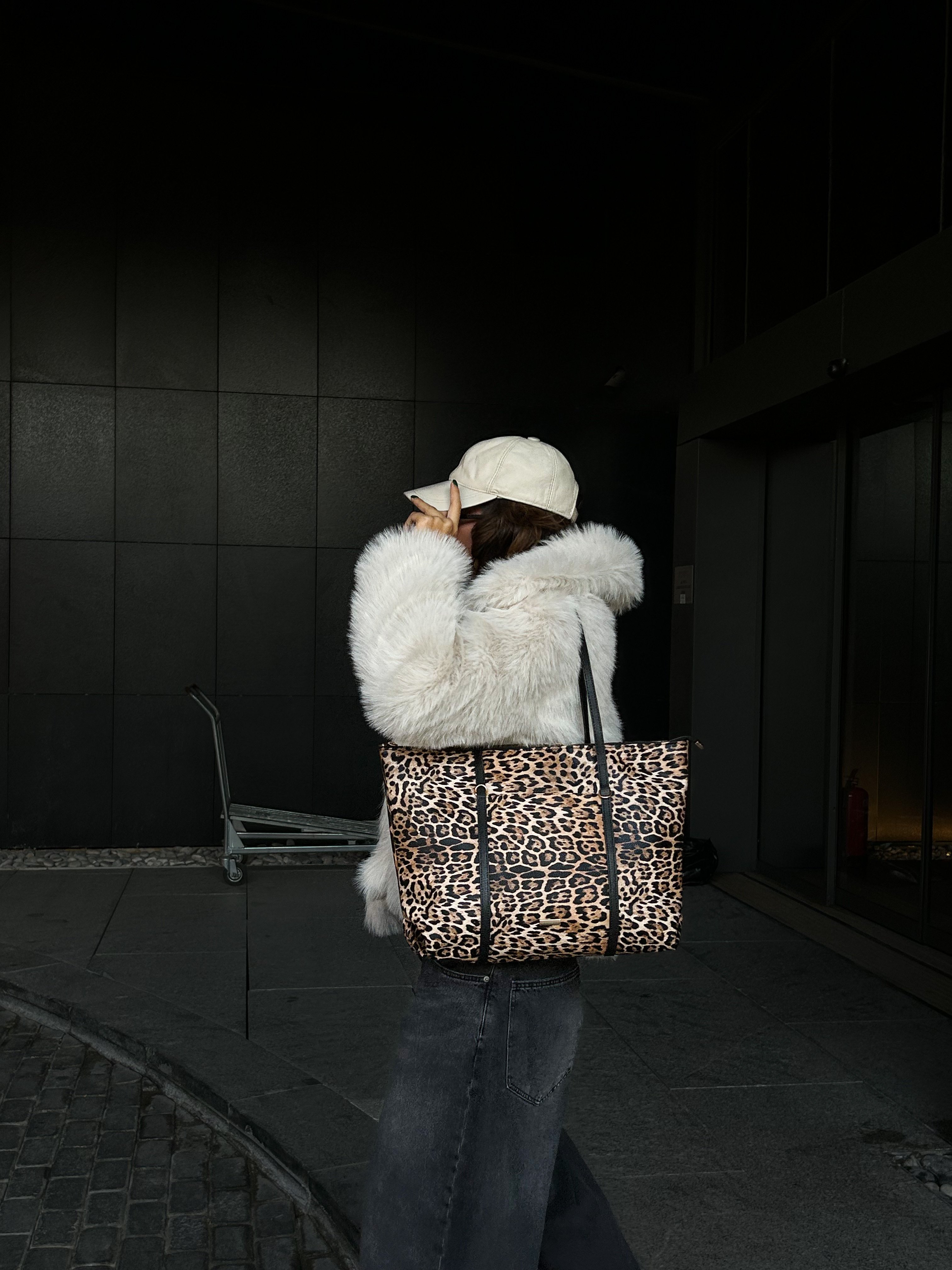 Pablo Kadın Siyah Naylon Shopper Çanta - leopar