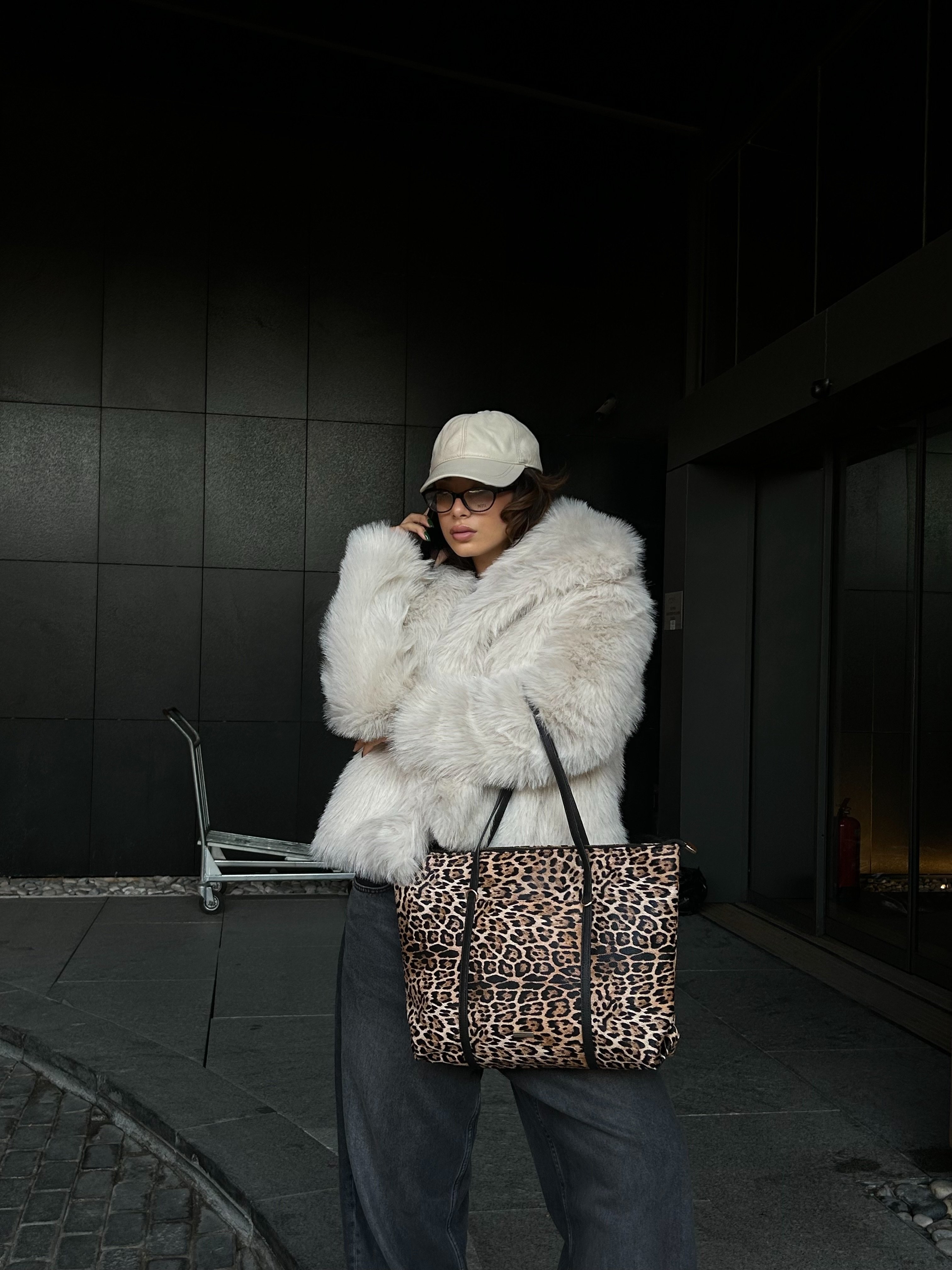 Pablo Kadın Siyah Naylon Shopper Çanta - leopar