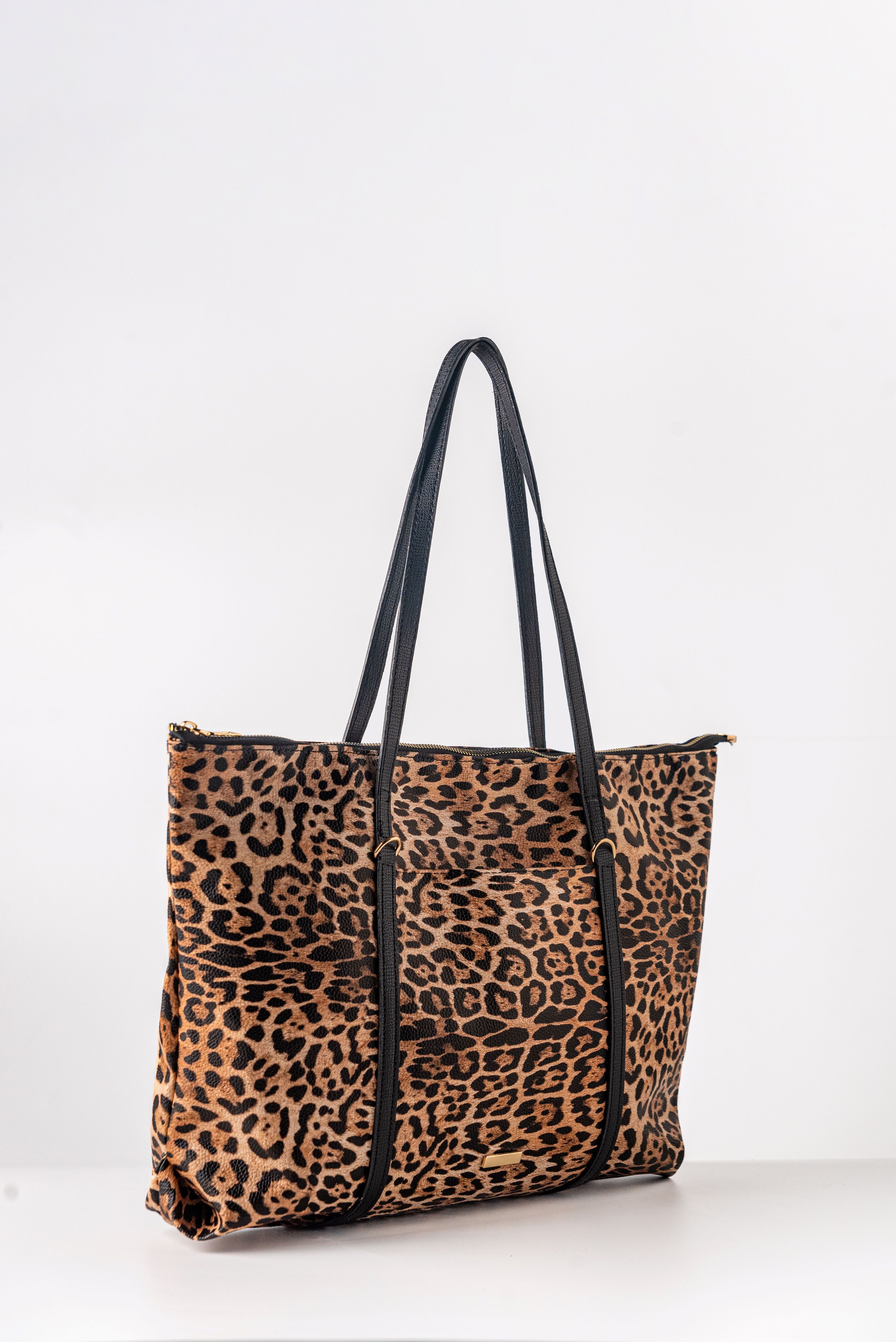 Pablo Kadın Siyah Naylon Shopper Çanta - leopar