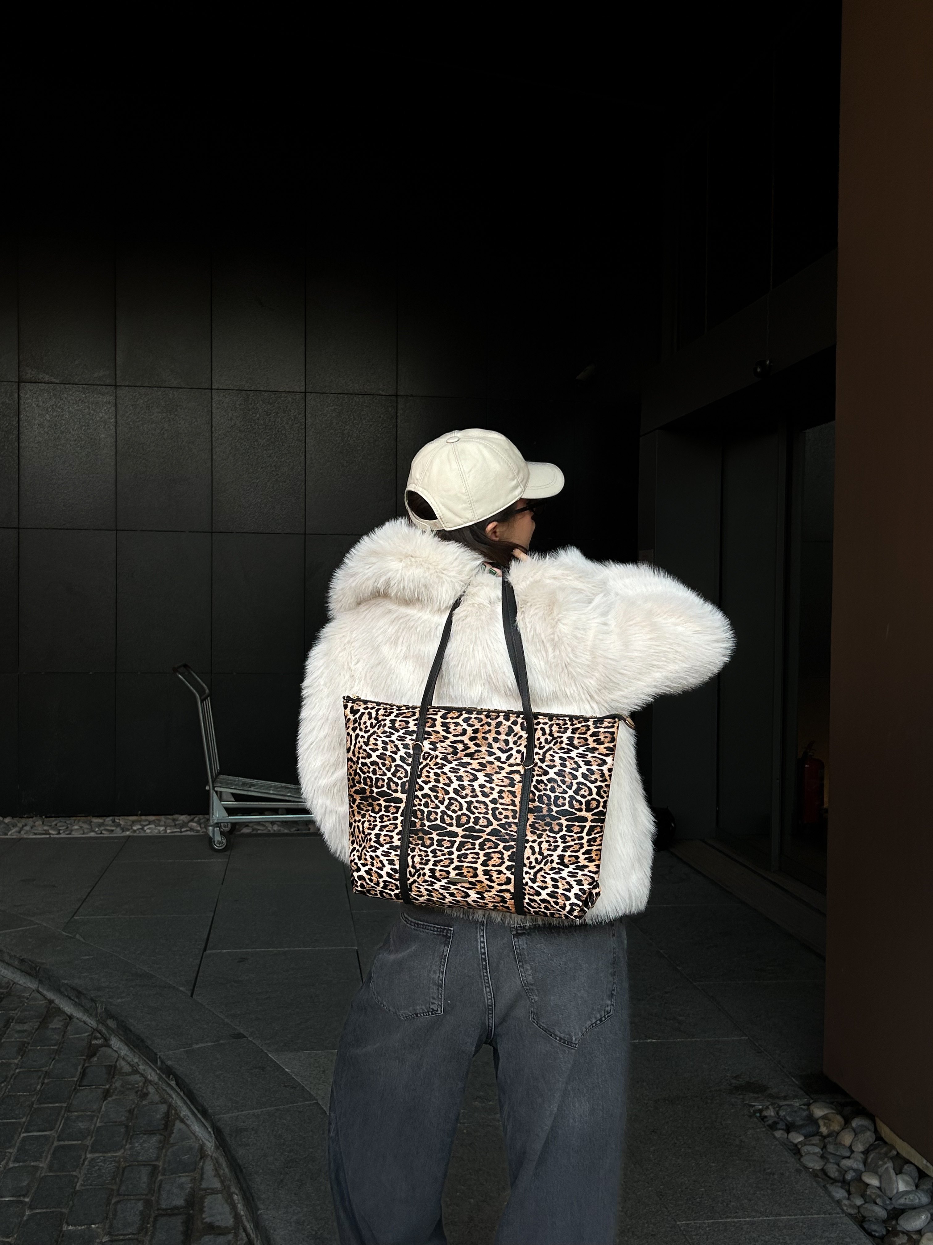 Pablo Kadın Siyah Naylon Shopper Çanta - leopar