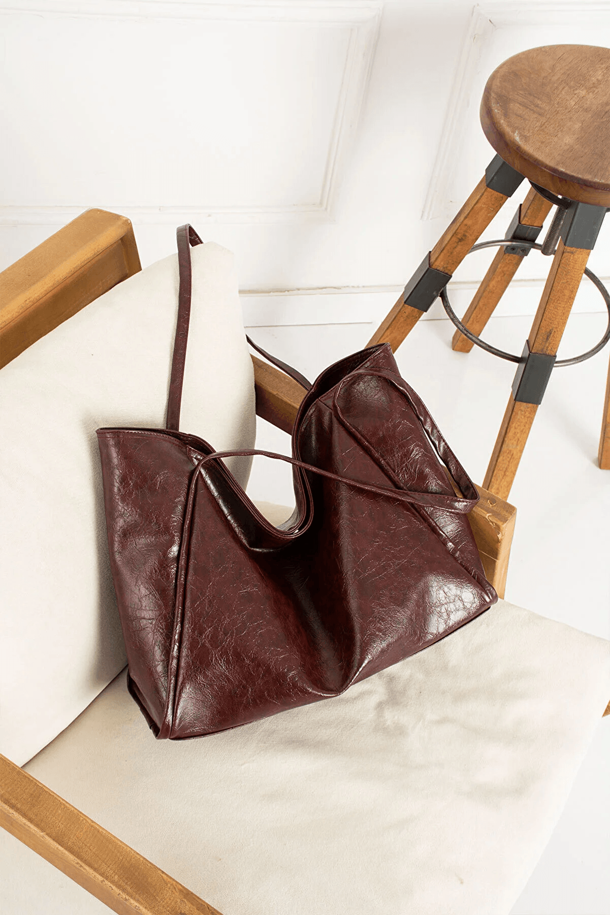 Vintage Kadın Salaş Model Vintage Shopper El ve Omuz Çantası - bordo