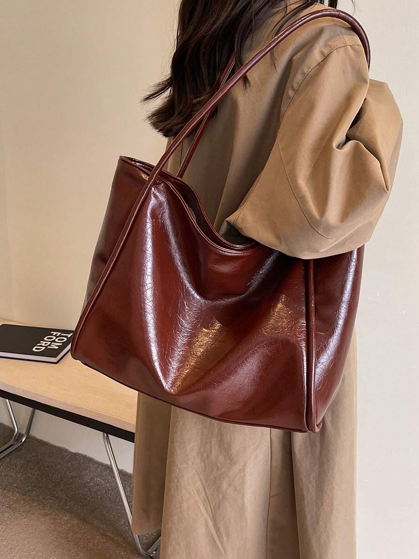 Vintage Kadın Salaş Model Vintage Shopper El ve Omuz Çantası - bordo