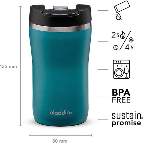 Aladdin Cafe Thermavac Leak-Lock Stainless Steel Mug 0.25 Lt Turkuaz